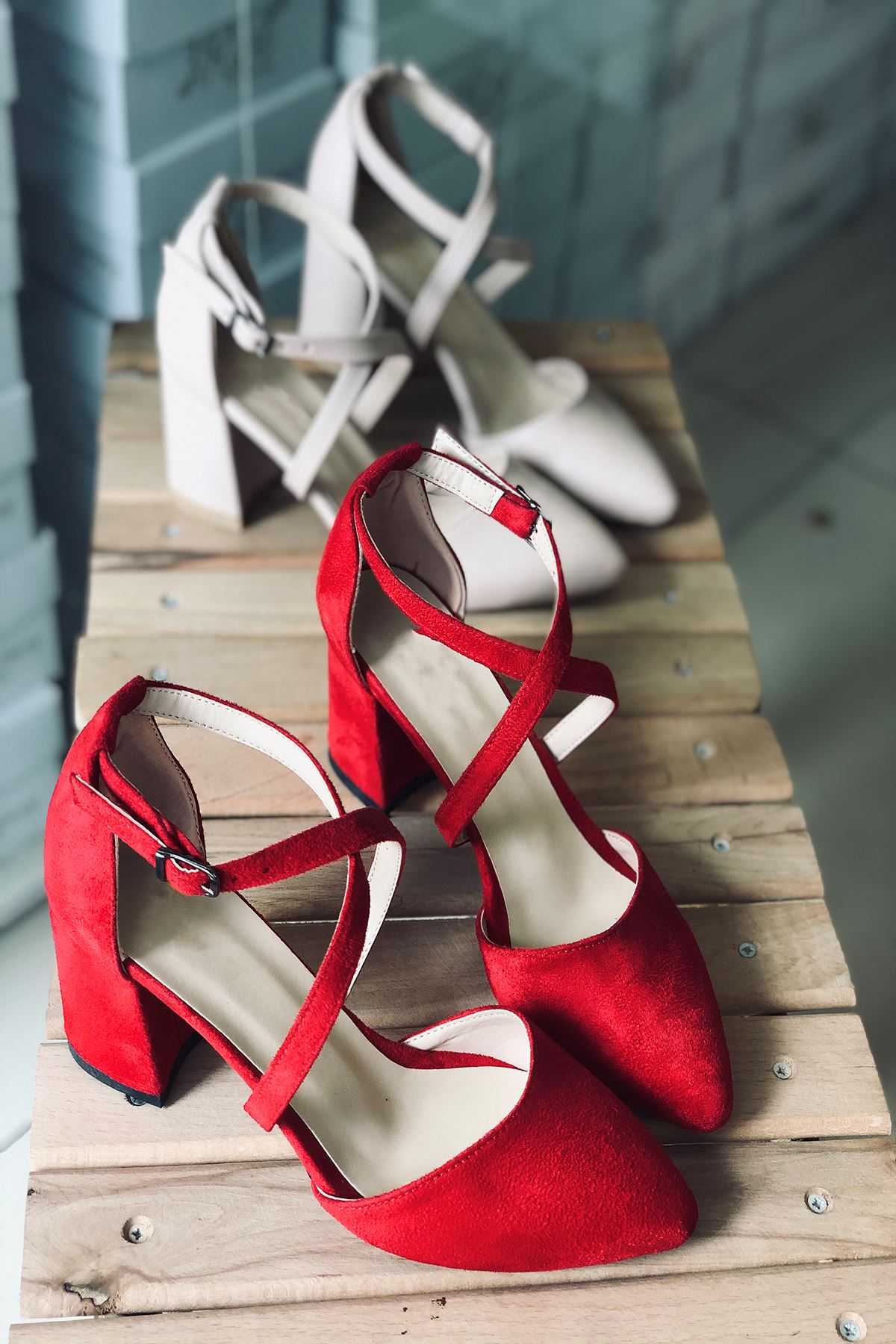 Y115 Kırmızı Süet Topuklu Ayakkabı