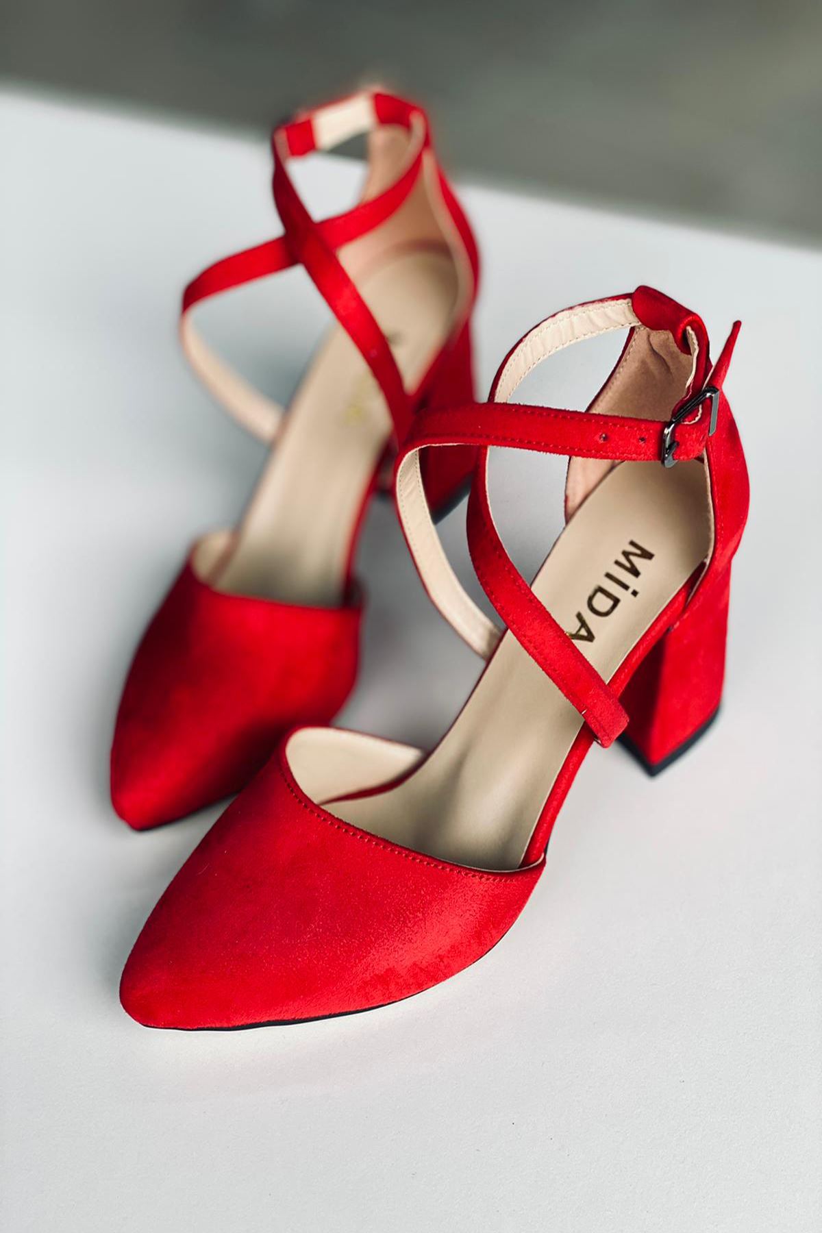 Y115 Kırmızı Süet Topuklu Ayakkabı