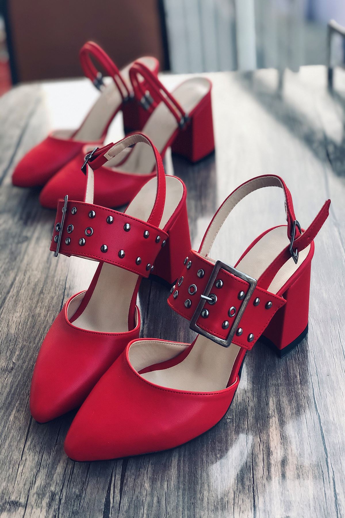 Y120 Kırmızı Deri Topuklu Ayakkabı
