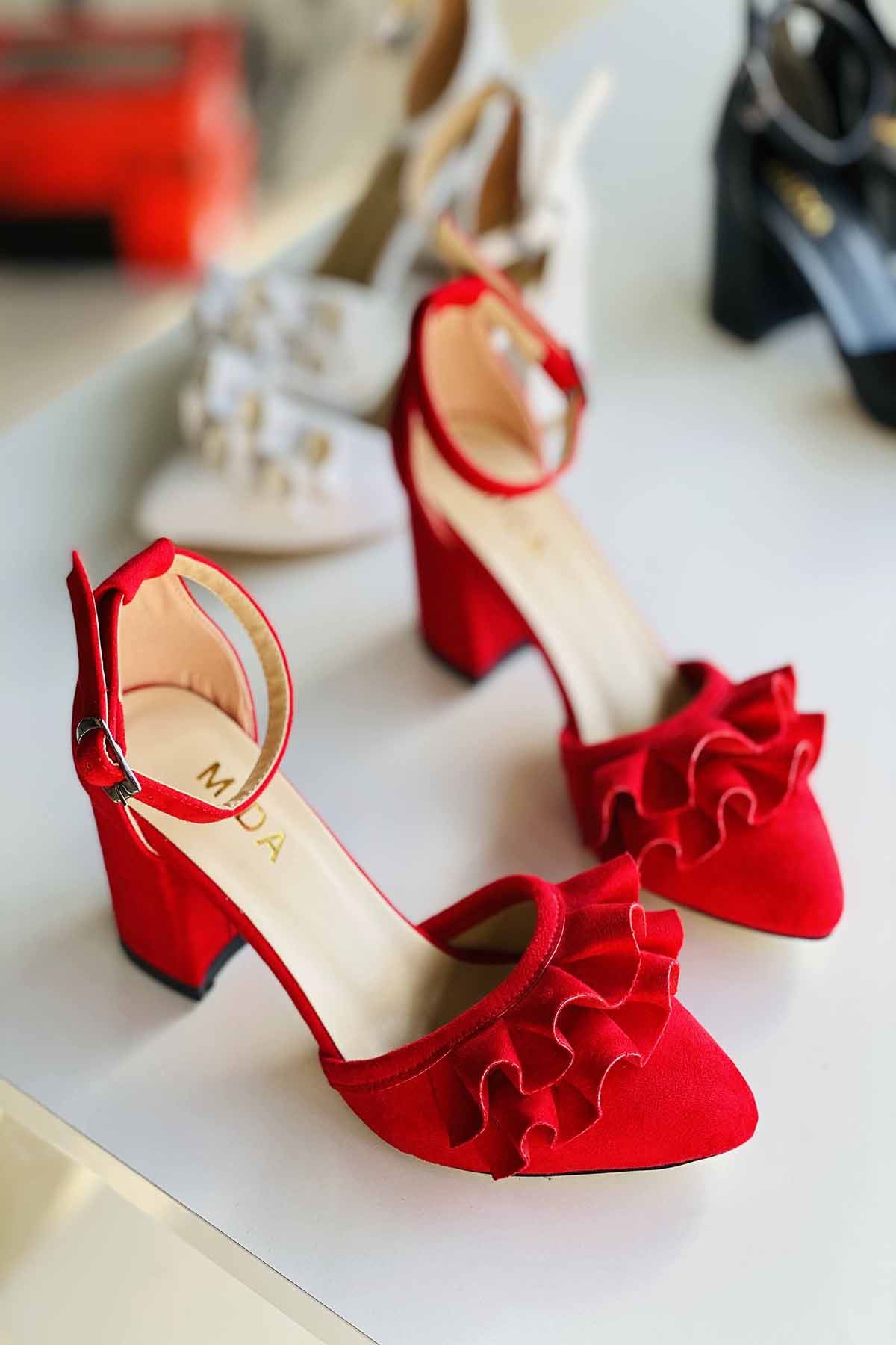 Y122 Kırmızı Süet Topuklu Ayakkabı