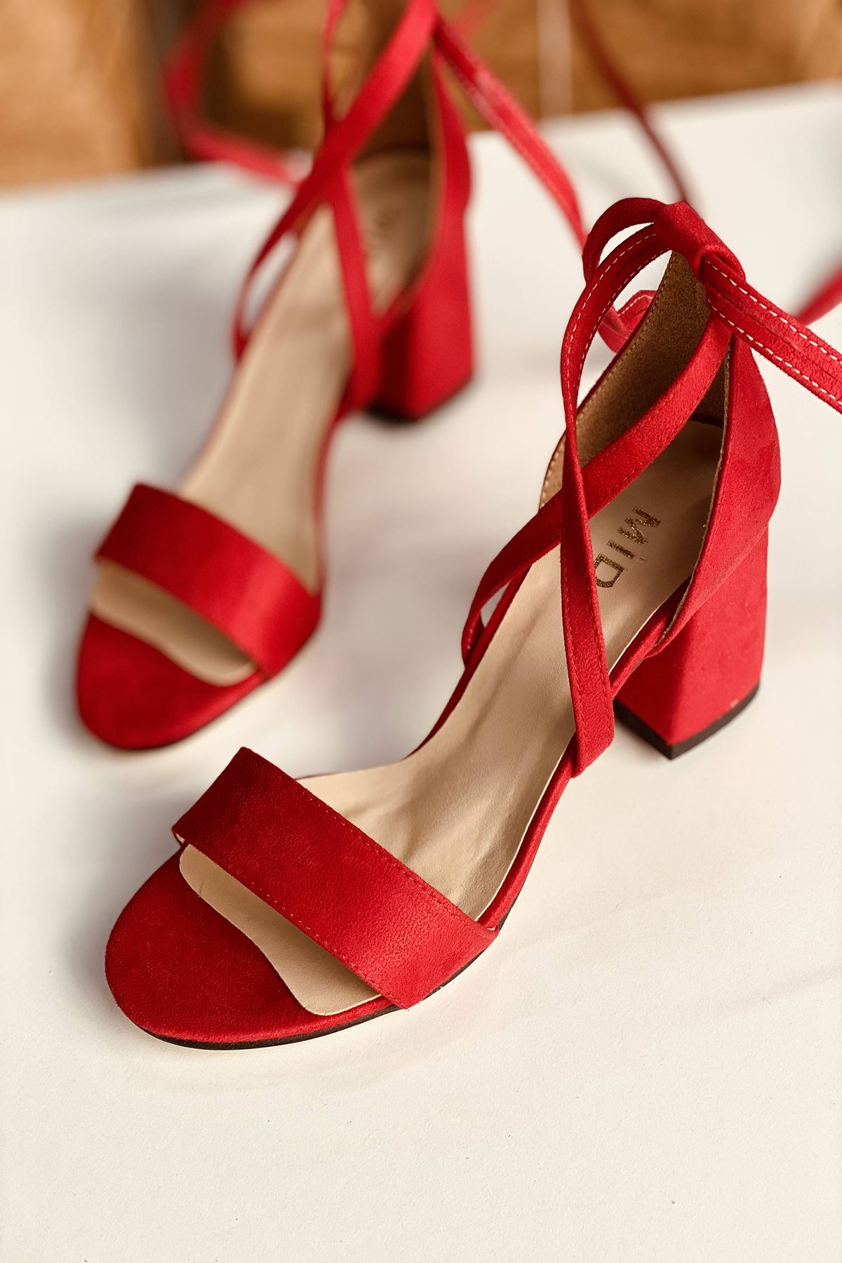 Y615 Kırmızı Süet Topuklu Ayakkabı