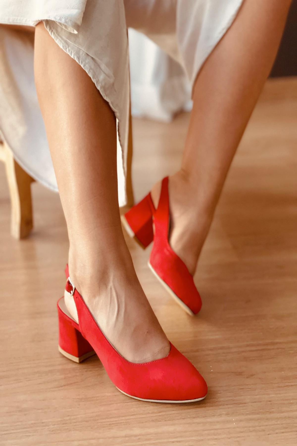 Y101Kırmızı Süet Topuklu Ayakkabı