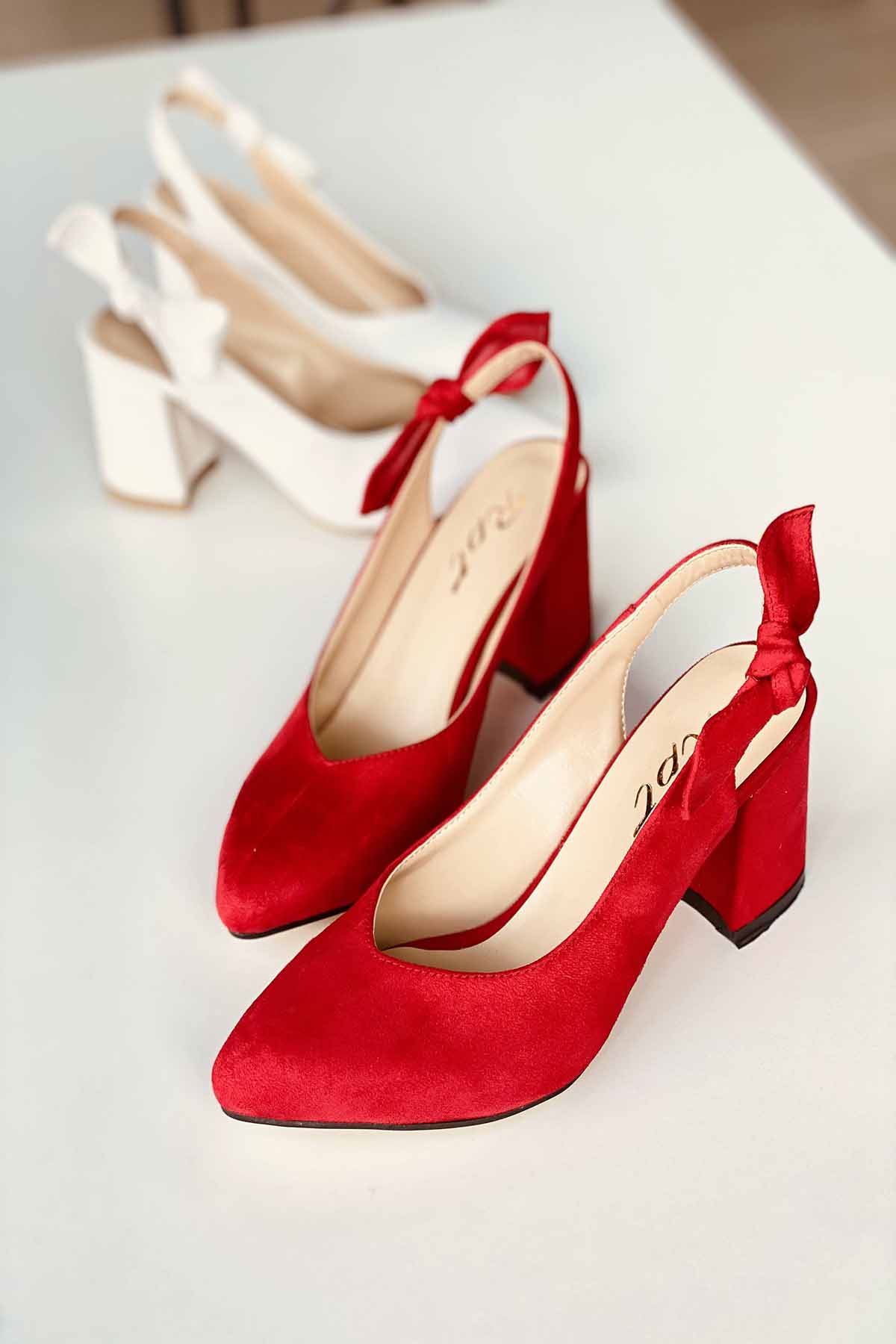 Y109 Kırmızı Süet Topuklu Ayakkabı