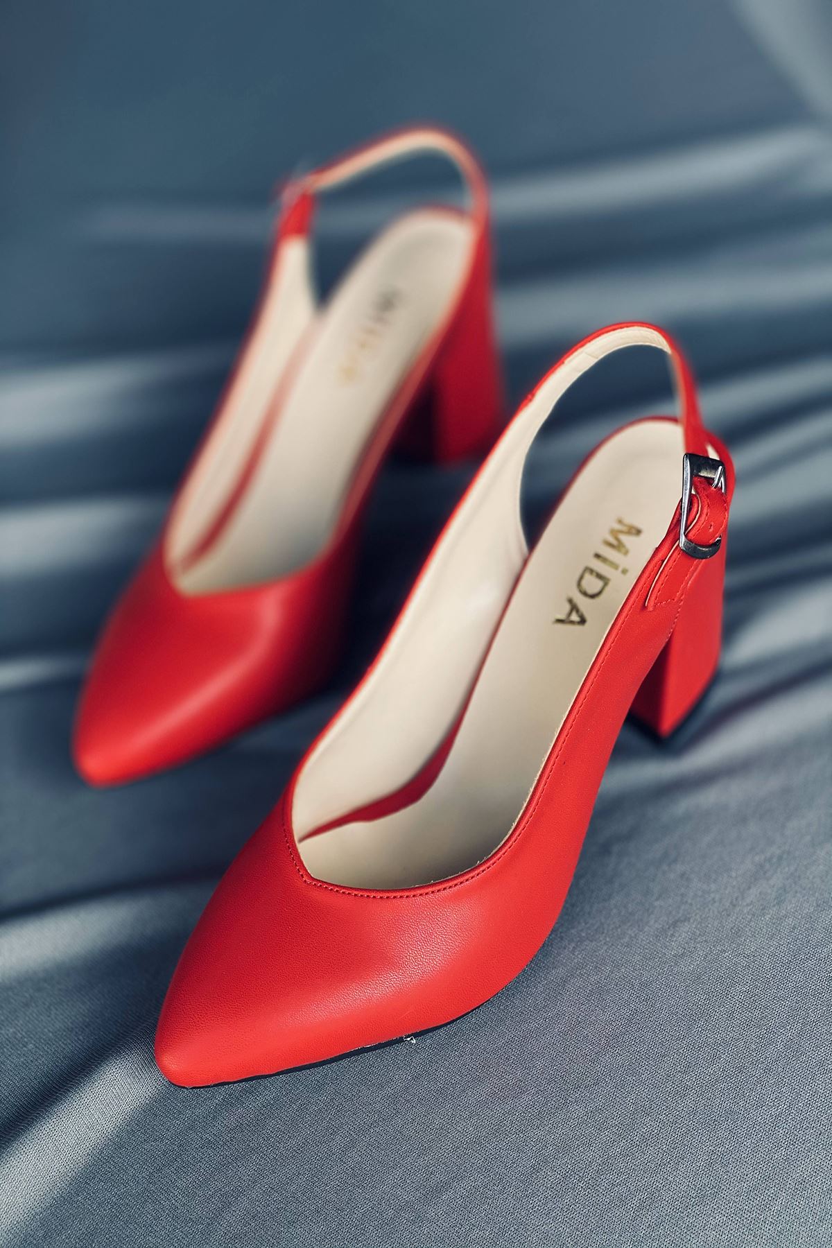 Mida Shoes Y101 Kırmızı Deri Topuklu Ayakkabı