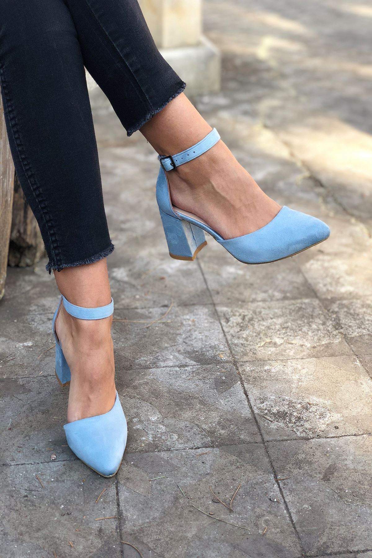 Mida Shoes Y102 Bebe Mavi Topuklu Süet Ayakkabı