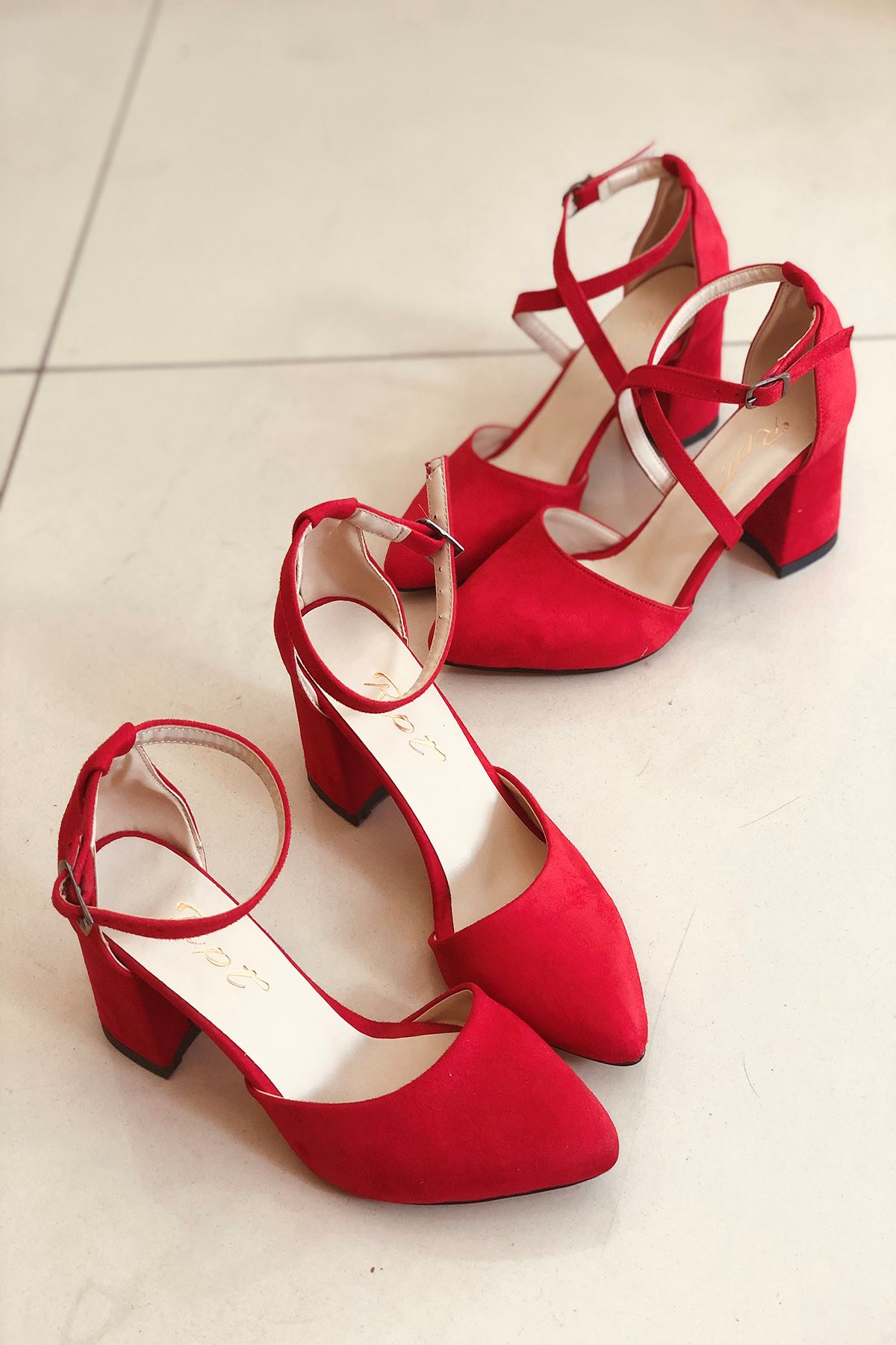 Mida Shoes Y102 Kırmızı Süet Topuklu Ayakkabı