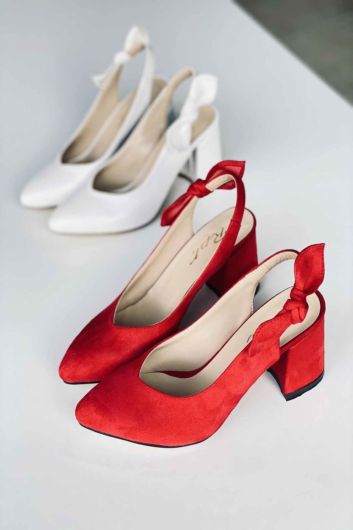 Mida Shoes Y109 Kırmızı Süet Topuklu Ayakkabı