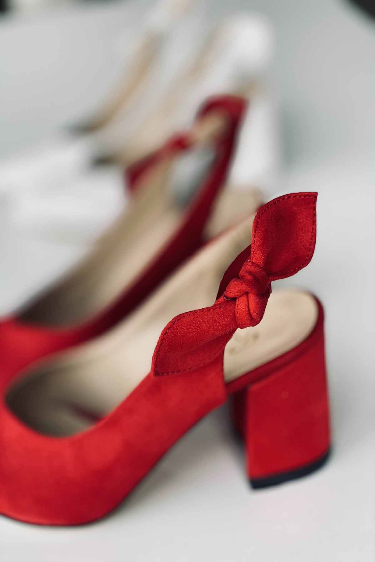 Mida Shoes Y109 Kırmızı Süet Topuklu Ayakkabı