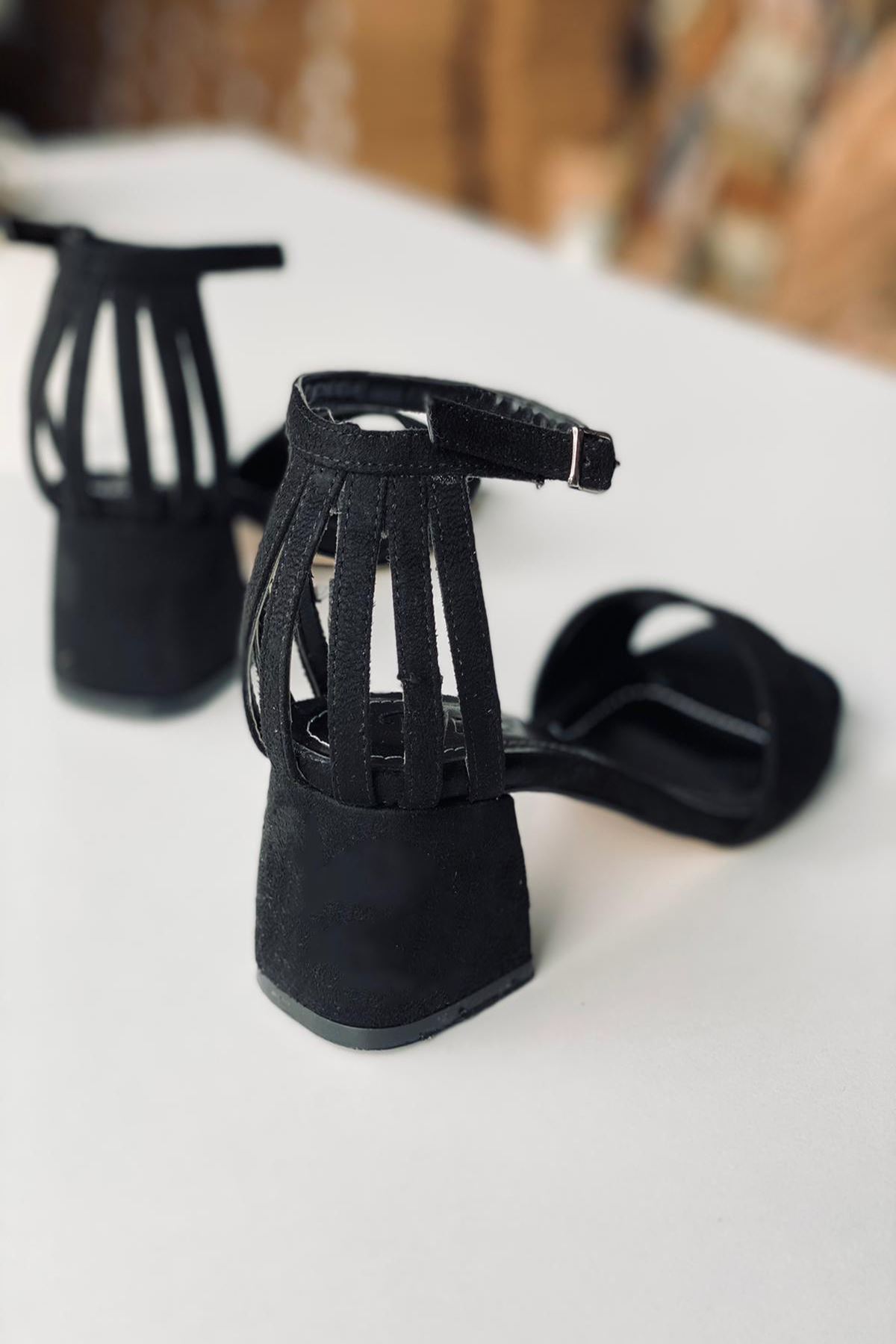 Mida Shoes Y901 Siyah Süet Topuklu Ayakkabı