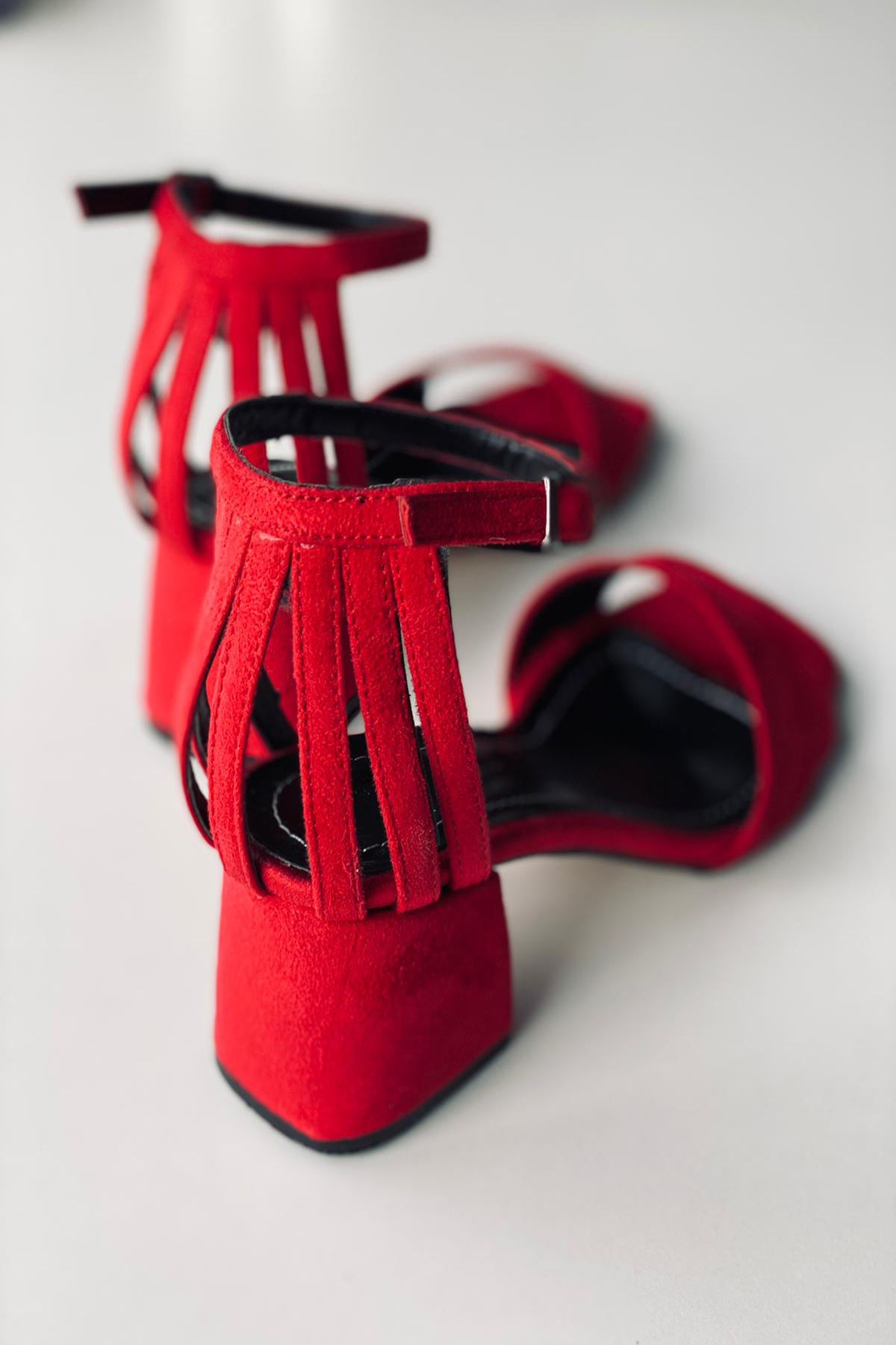 Mida Shoes Y901 Kırmızı Süet Topuklu Ayakkabı