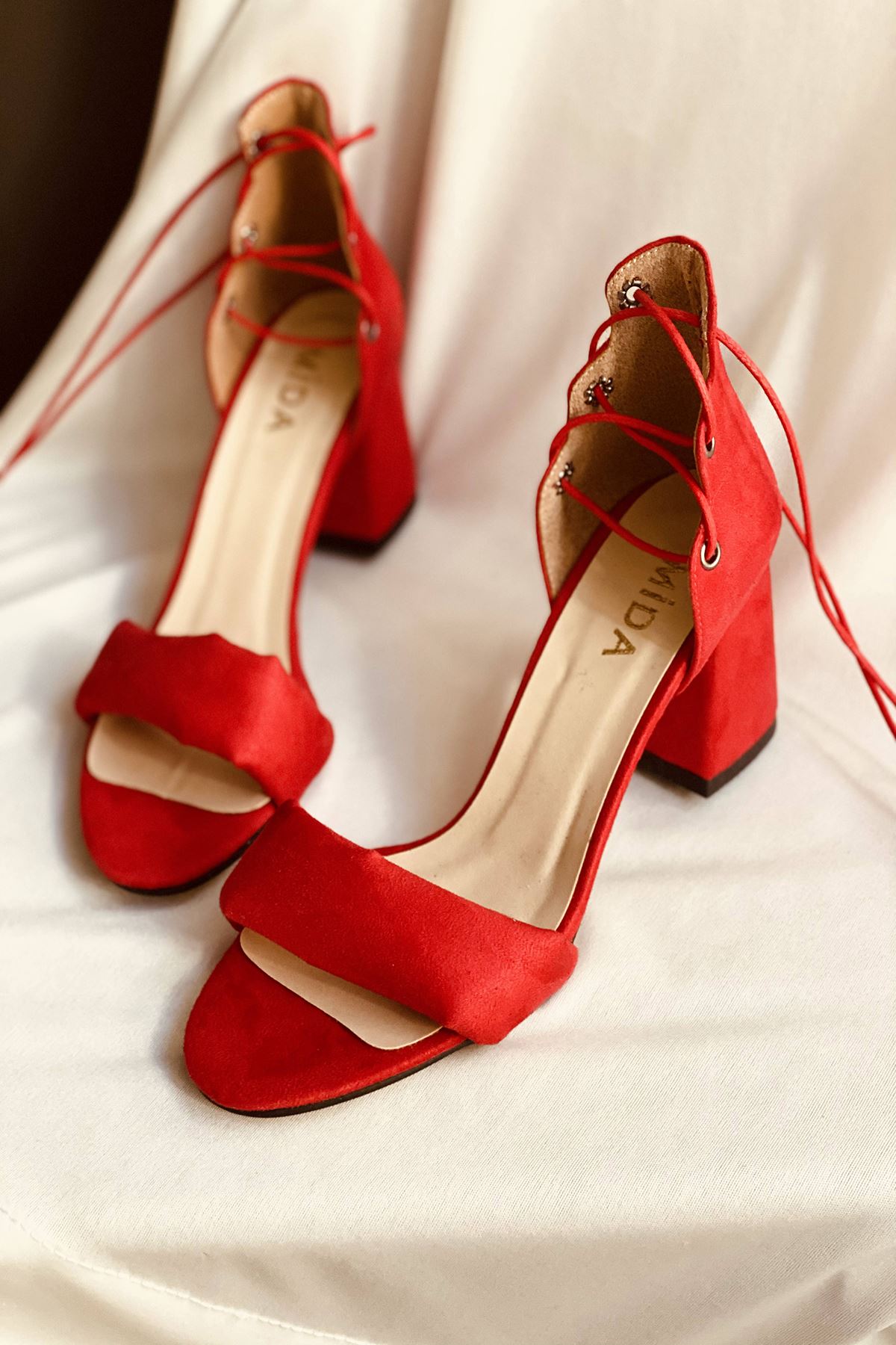 Mida Shoes Y614 Kırmızı Süet Topuklu Ayakkabı