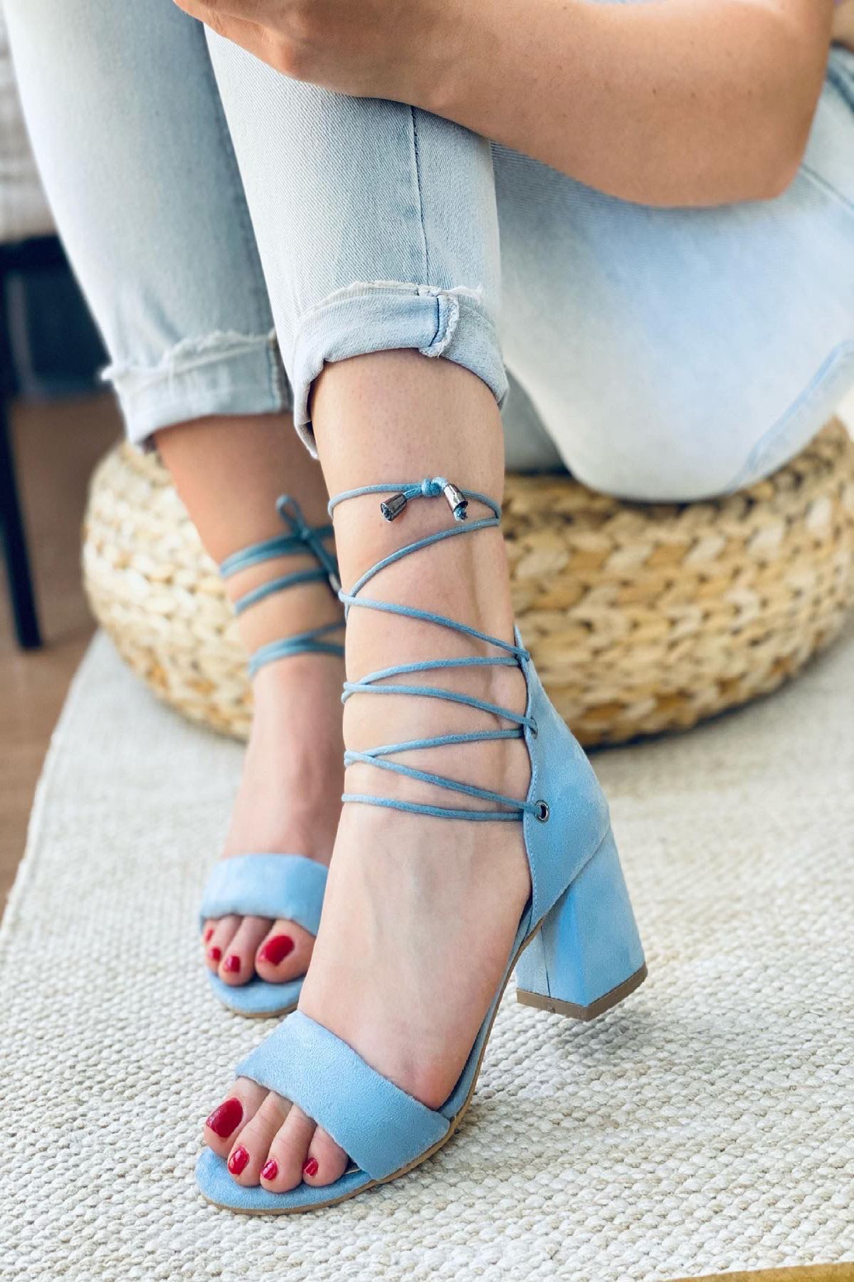 Mida Shoes Y614 Bebe Mavi Süet Topuklu Ayakkabı