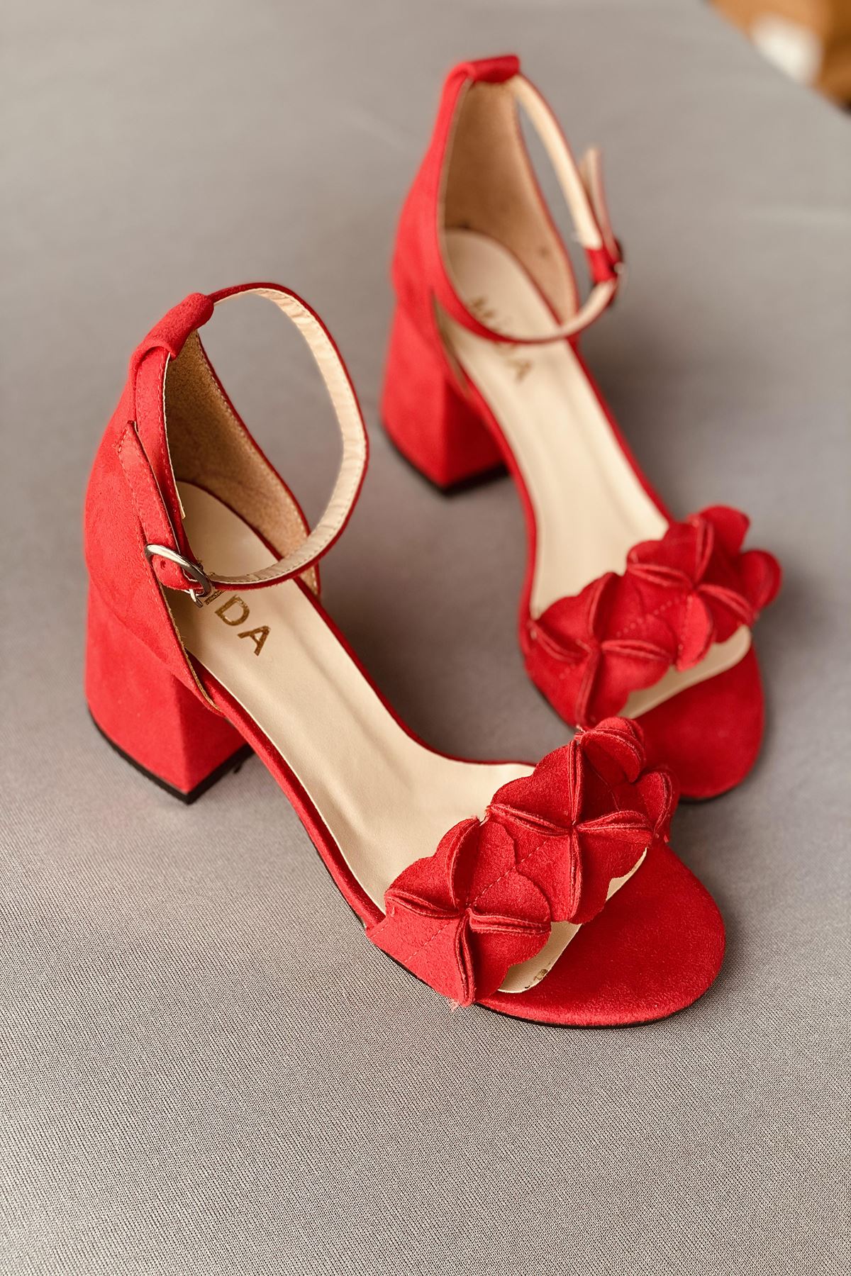 Mida Shoes Y500 Kırmızı Süet Topuklu Ayakkabı