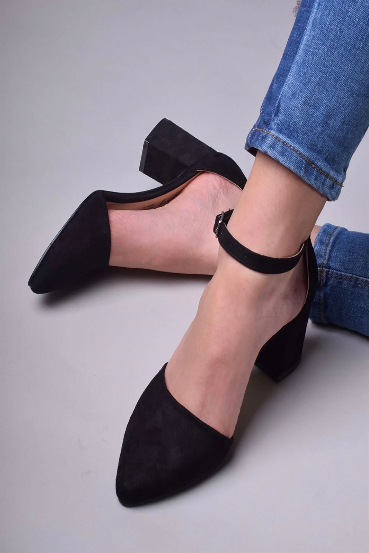 Mida Shoes Y102 Siyah Süet Topuklu Ayakkabı