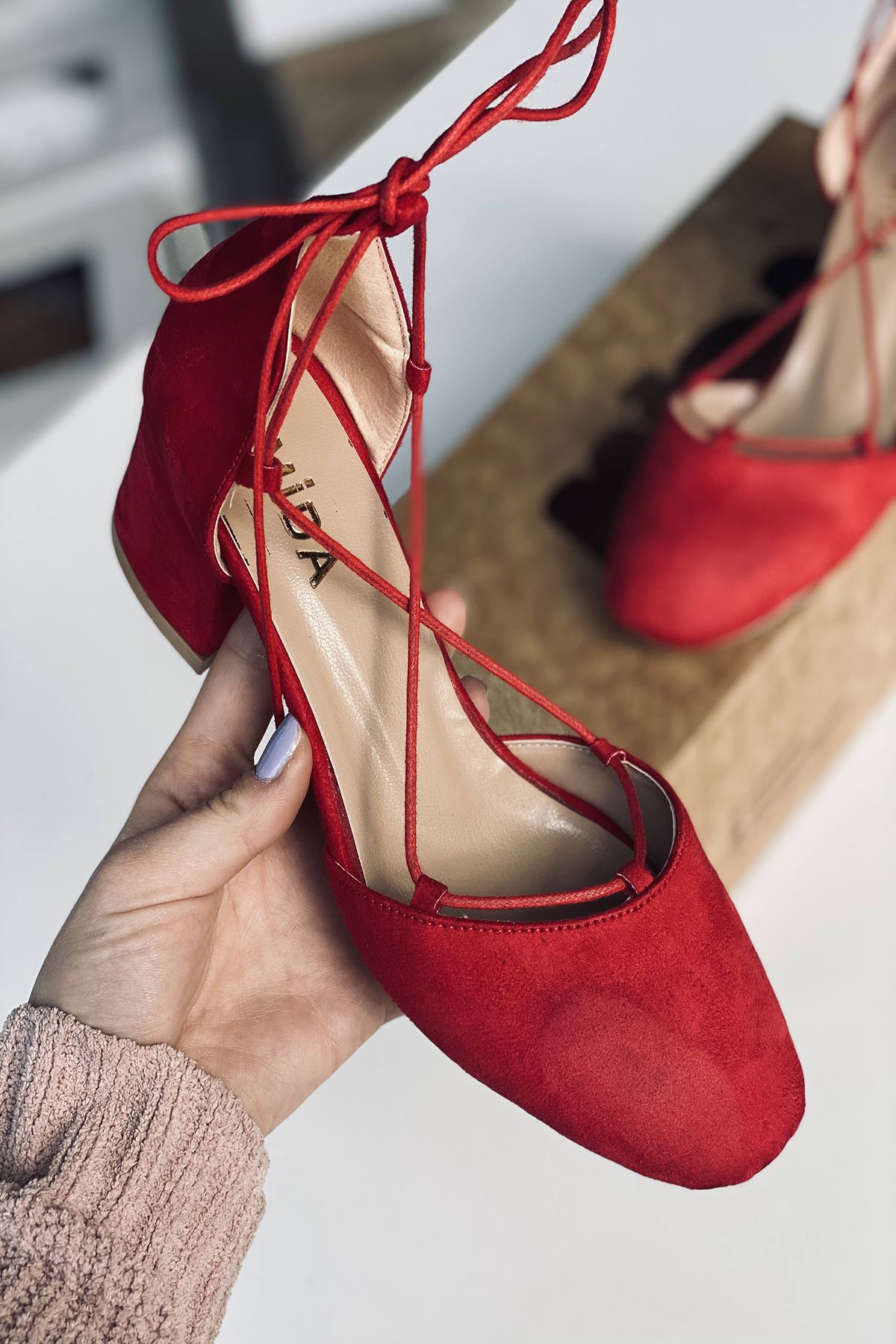 Mida Shoes Y203 Kırmızı Süet Topuklu Ayakkabı