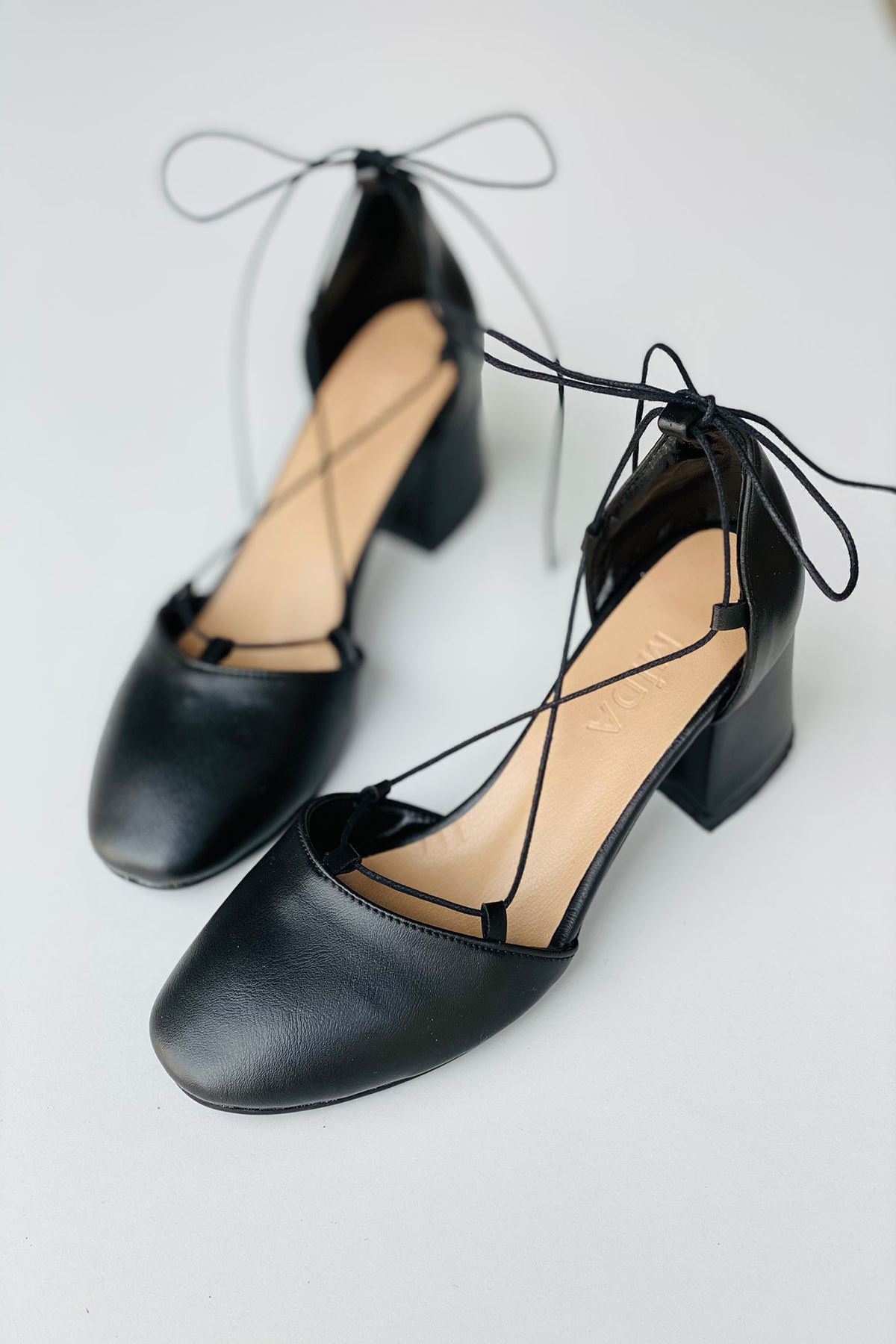 Mida Shoes Y203 Siyah Deri Topuklu Ayakkabı