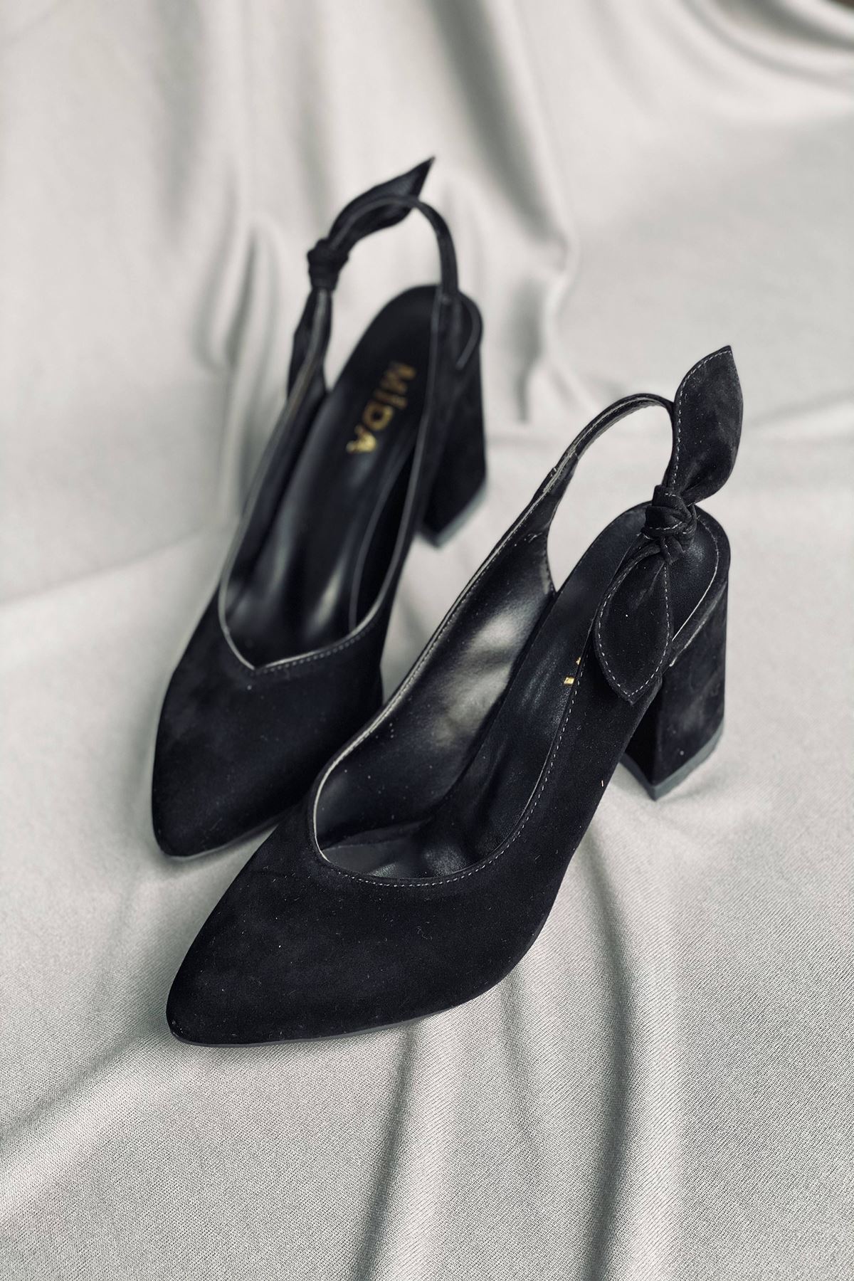 Mida Shoes Y109 Siyah Süet Topuklu Ayakkabı