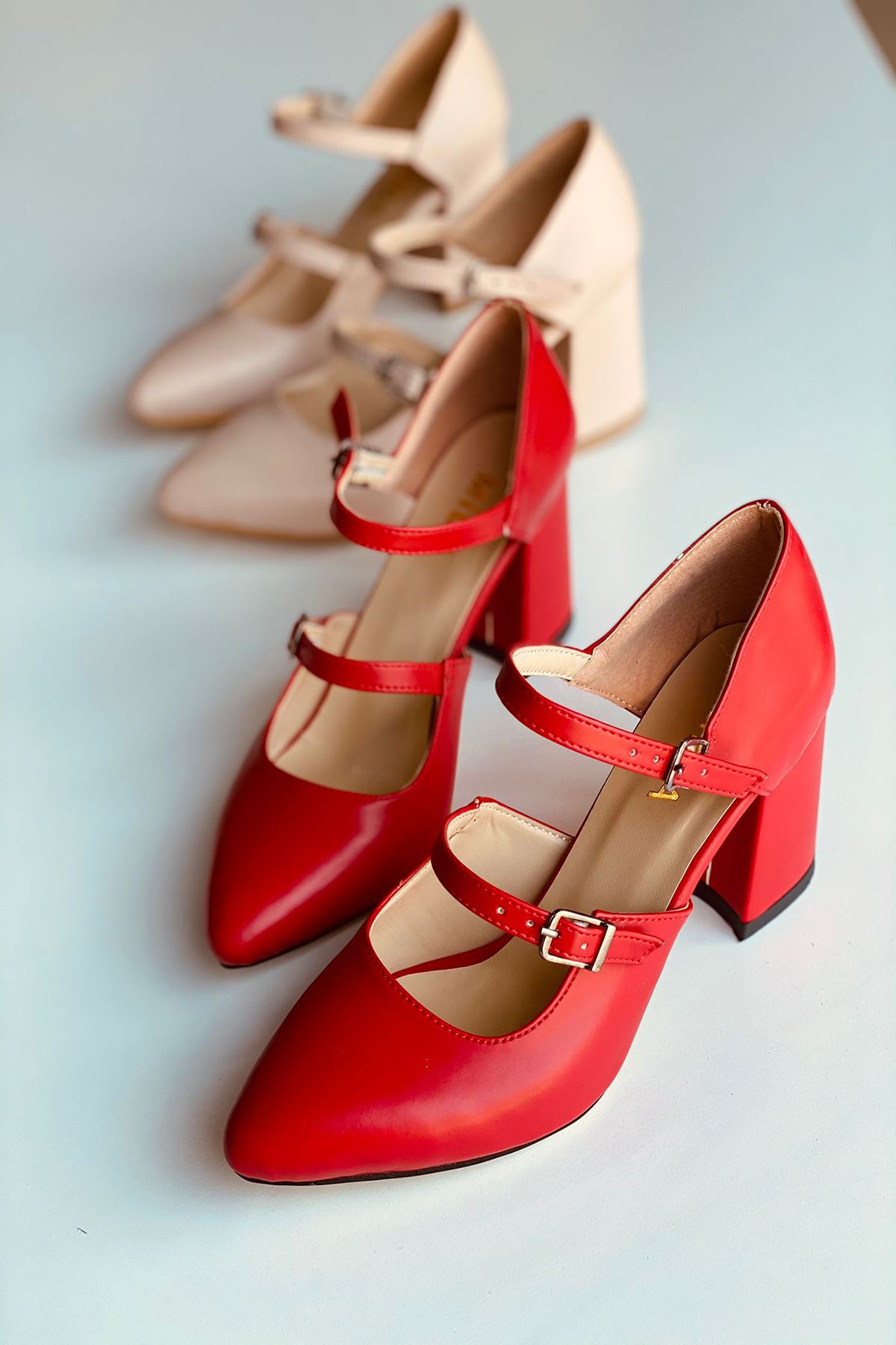 Mida Shoes Y111 Kırmızı Deri Topuklu Ayakkabı