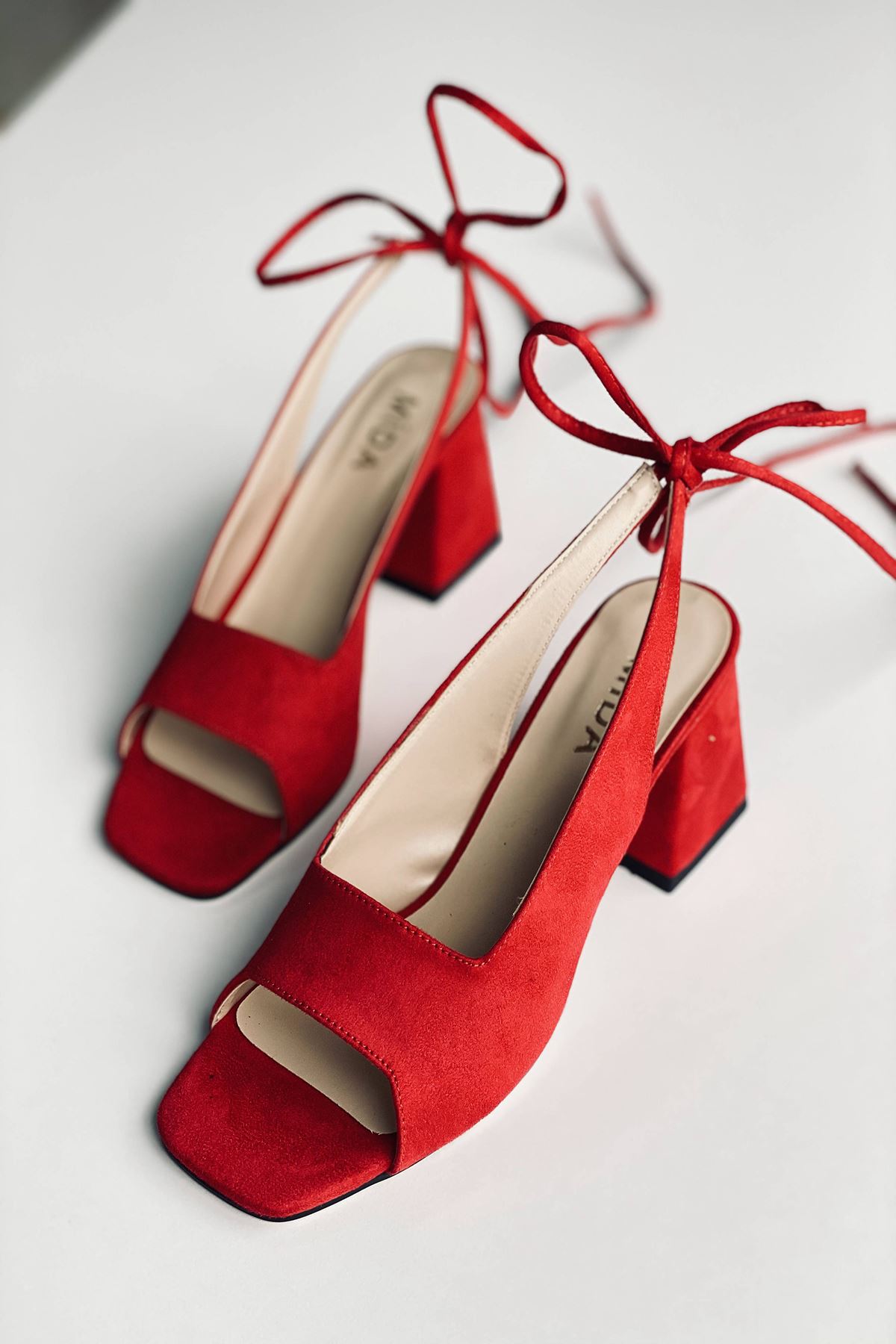 Mida Shoes Y710 Kırmızı Süet Topuklu Ayakkabı