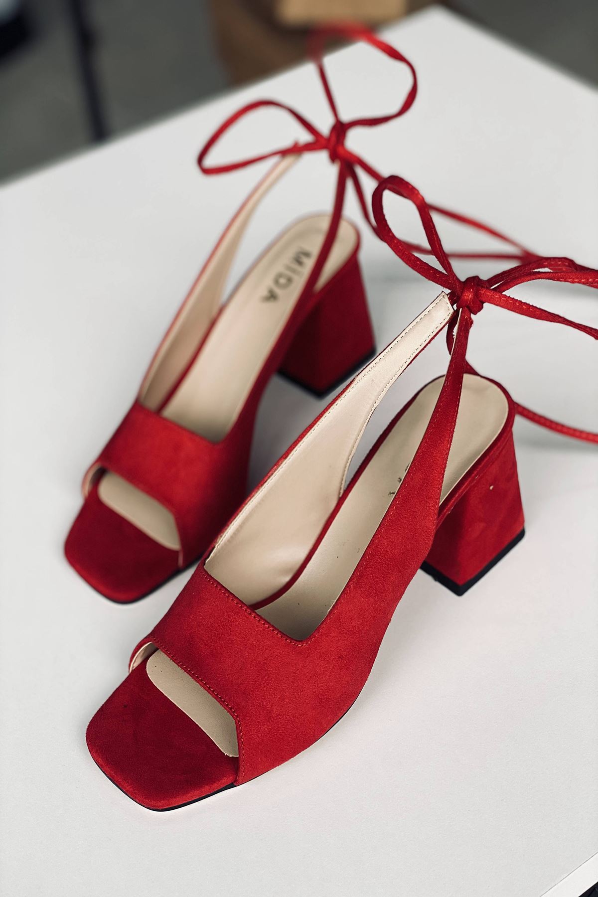 Mida Shoes Y710 Kırmızı Süet Topuklu Ayakkabı
