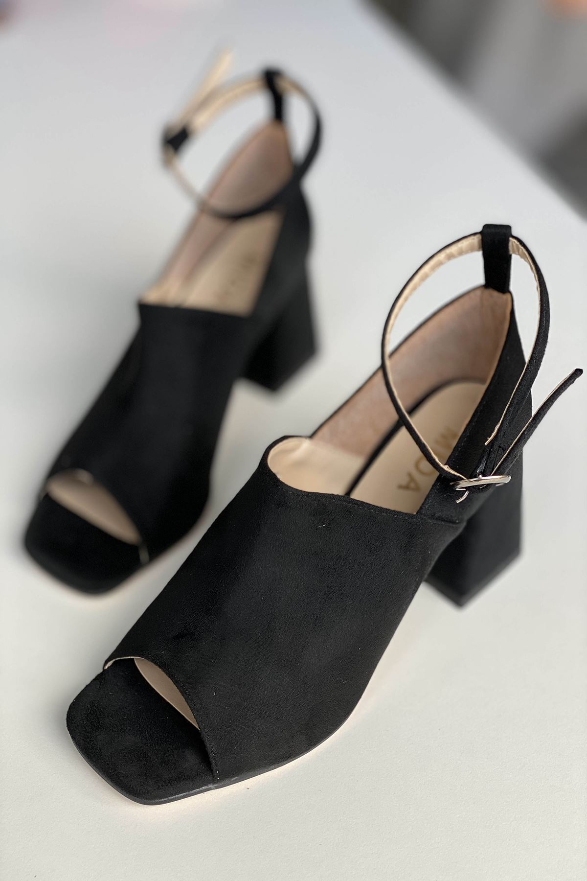 Mida Shoes Y706 Siyah Süet Topuklu Ayakkabı