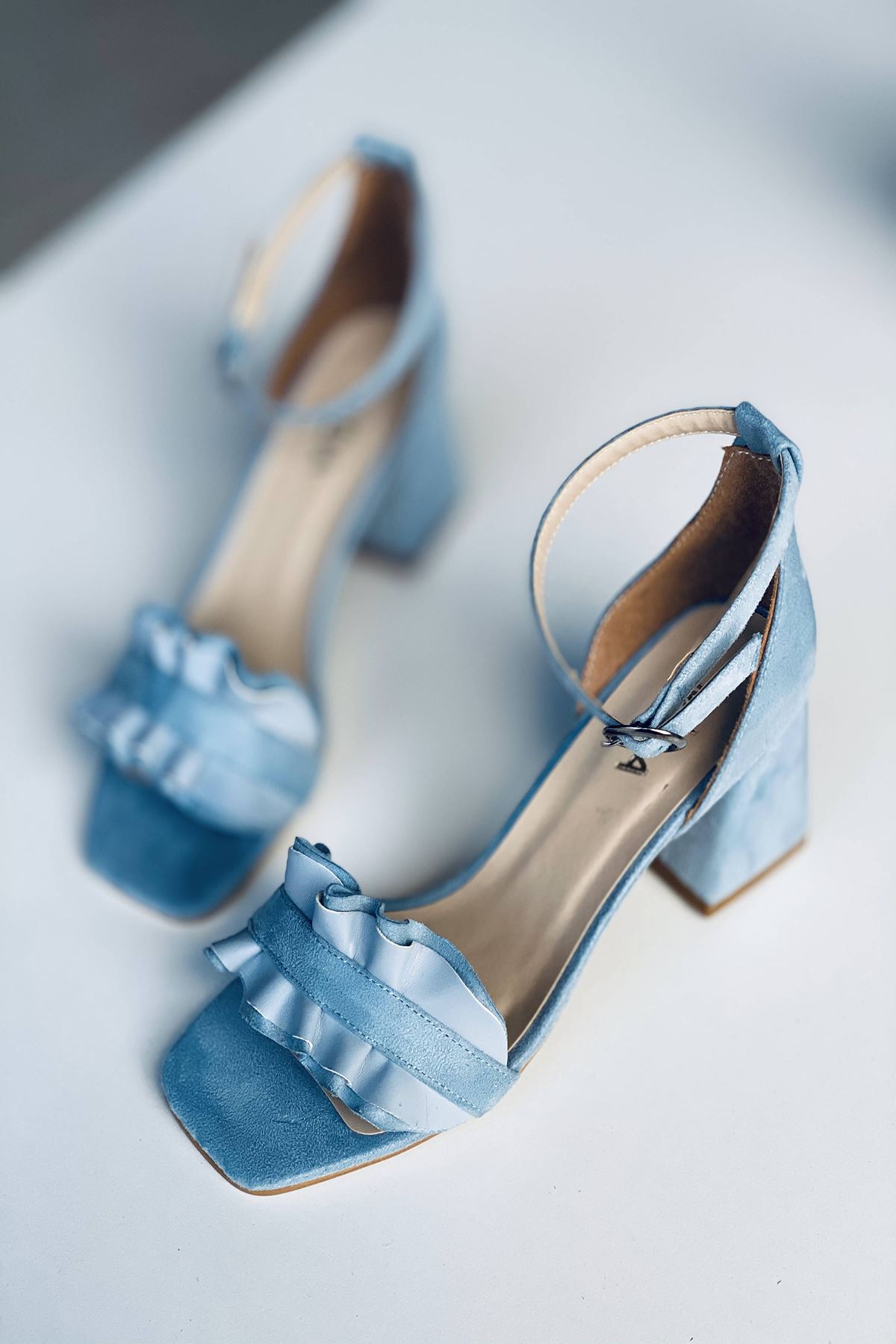 Mida Shoes Y700 Bebe Mavi Süet Topuklu Ayakkabı