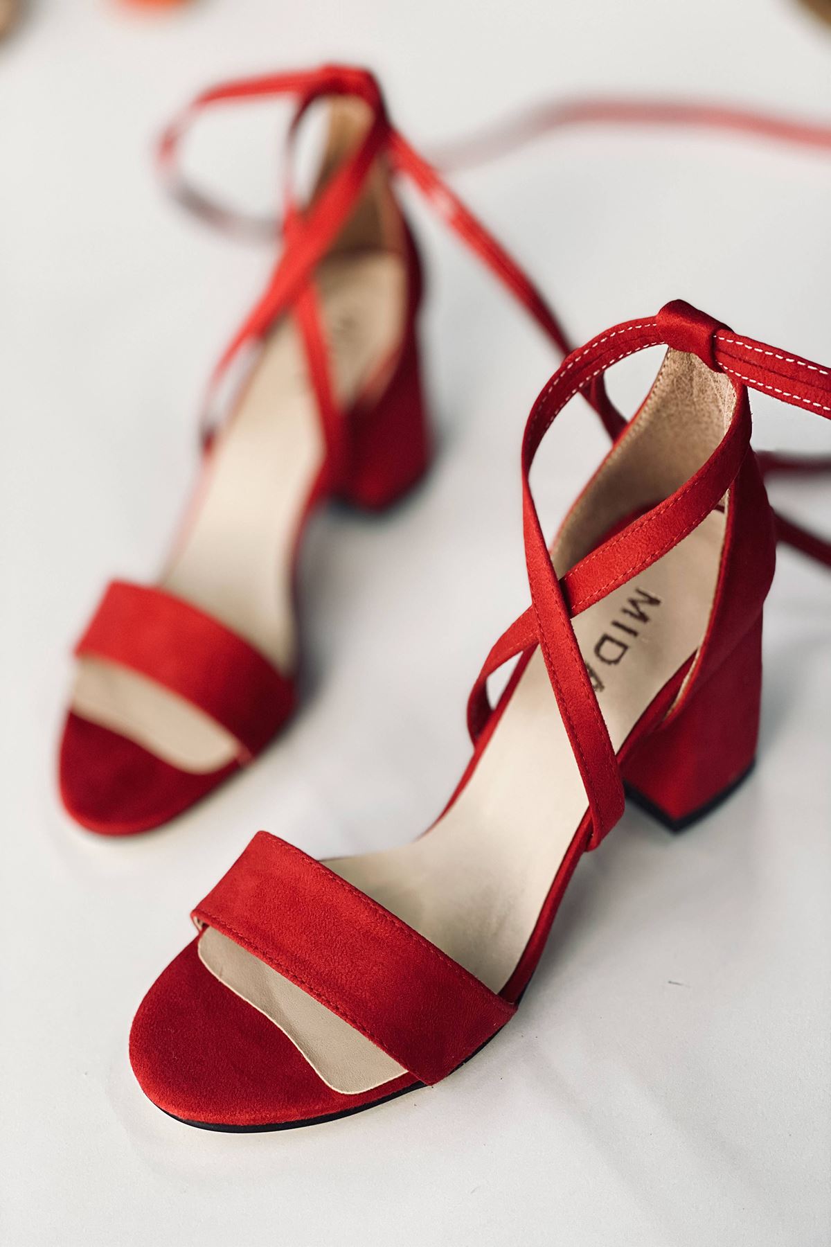 Mida Shoes Y615 Kırmızı Süet Topuklu Ayakkabı