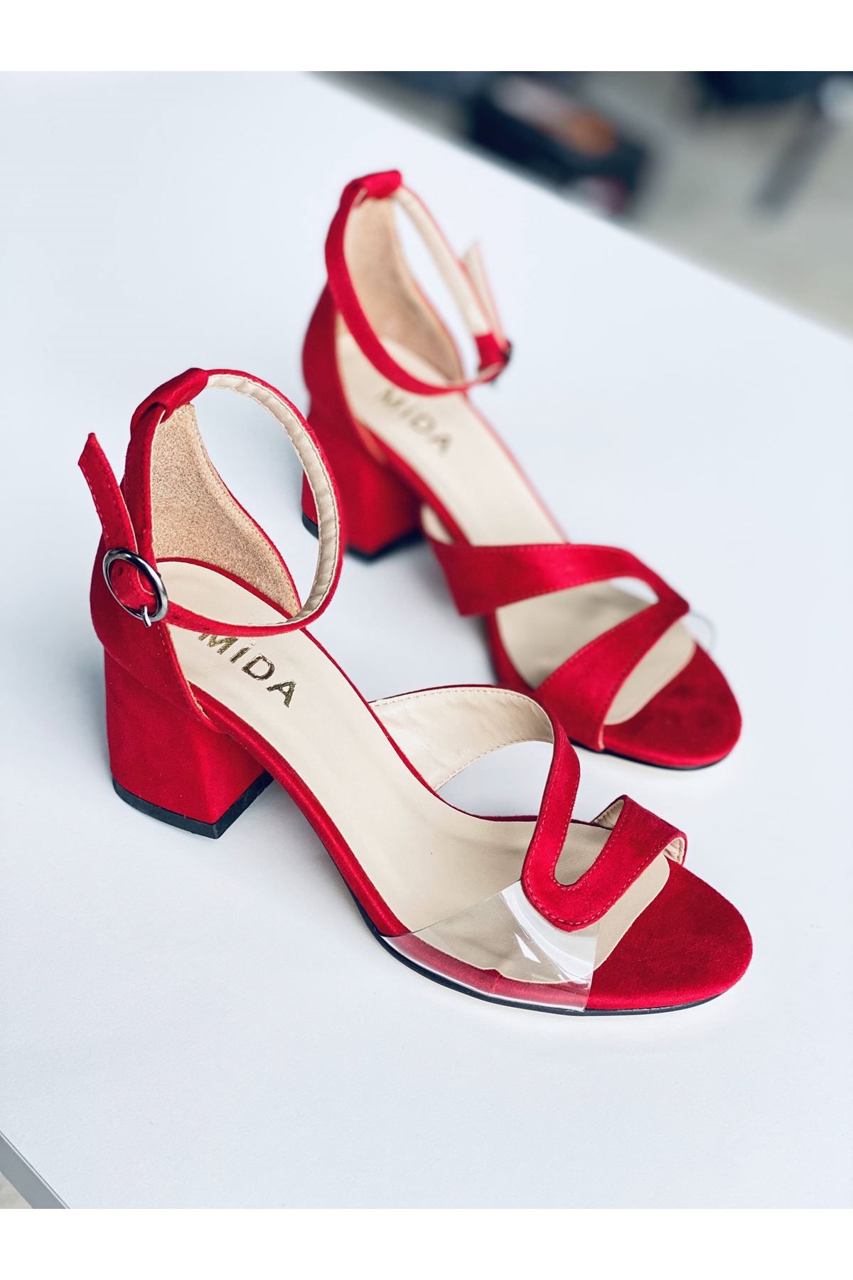 Mida Shoes Y610 Kırmızı Suet Topuklu Ayakkabı