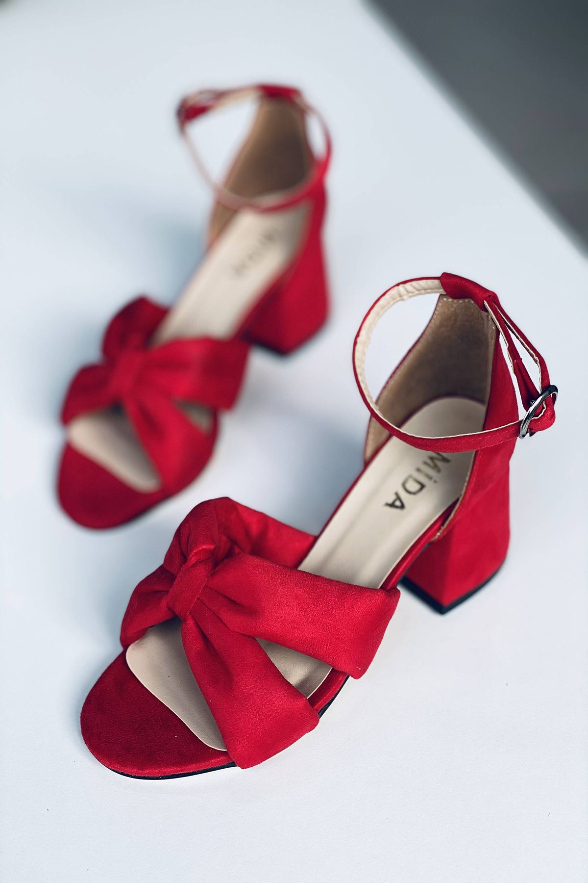 Mida Shoes Y554 Kırmızı Süet Topuklu Ayakkabı