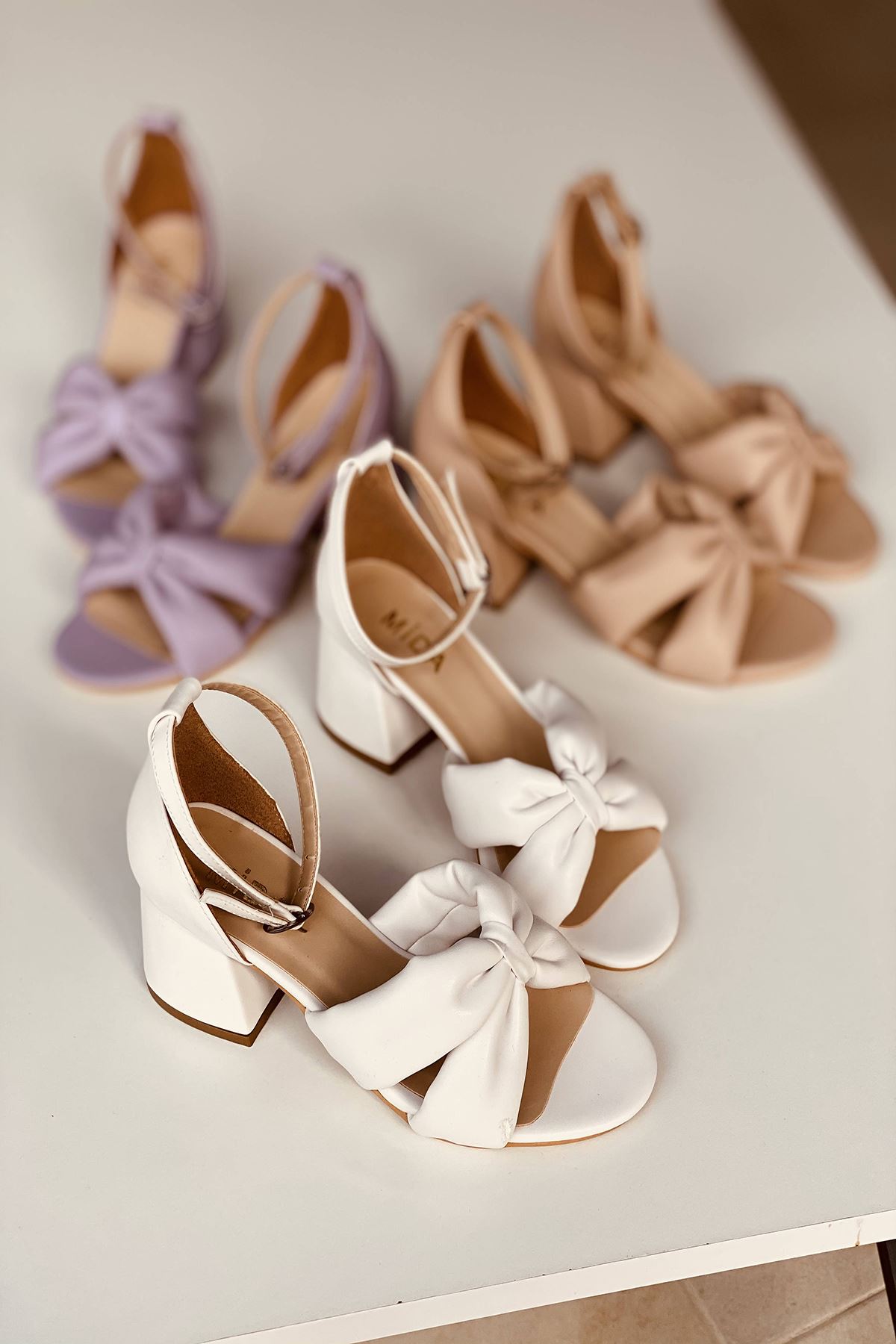 Mida Shoes Y554 Beyaz Deri Topuklu Ayakkabı