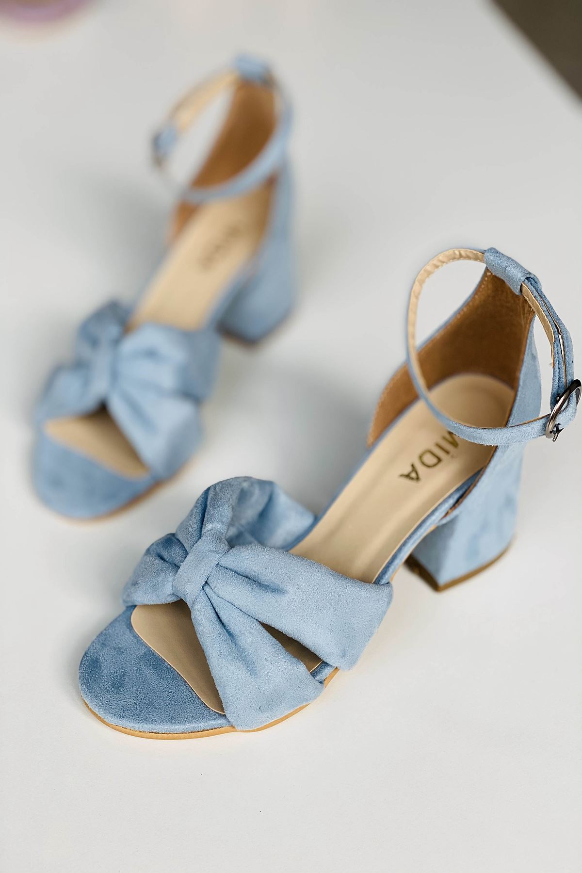 Mida Shoes Y554 Bebe Mavi Süet Topuklu Ayakkabı