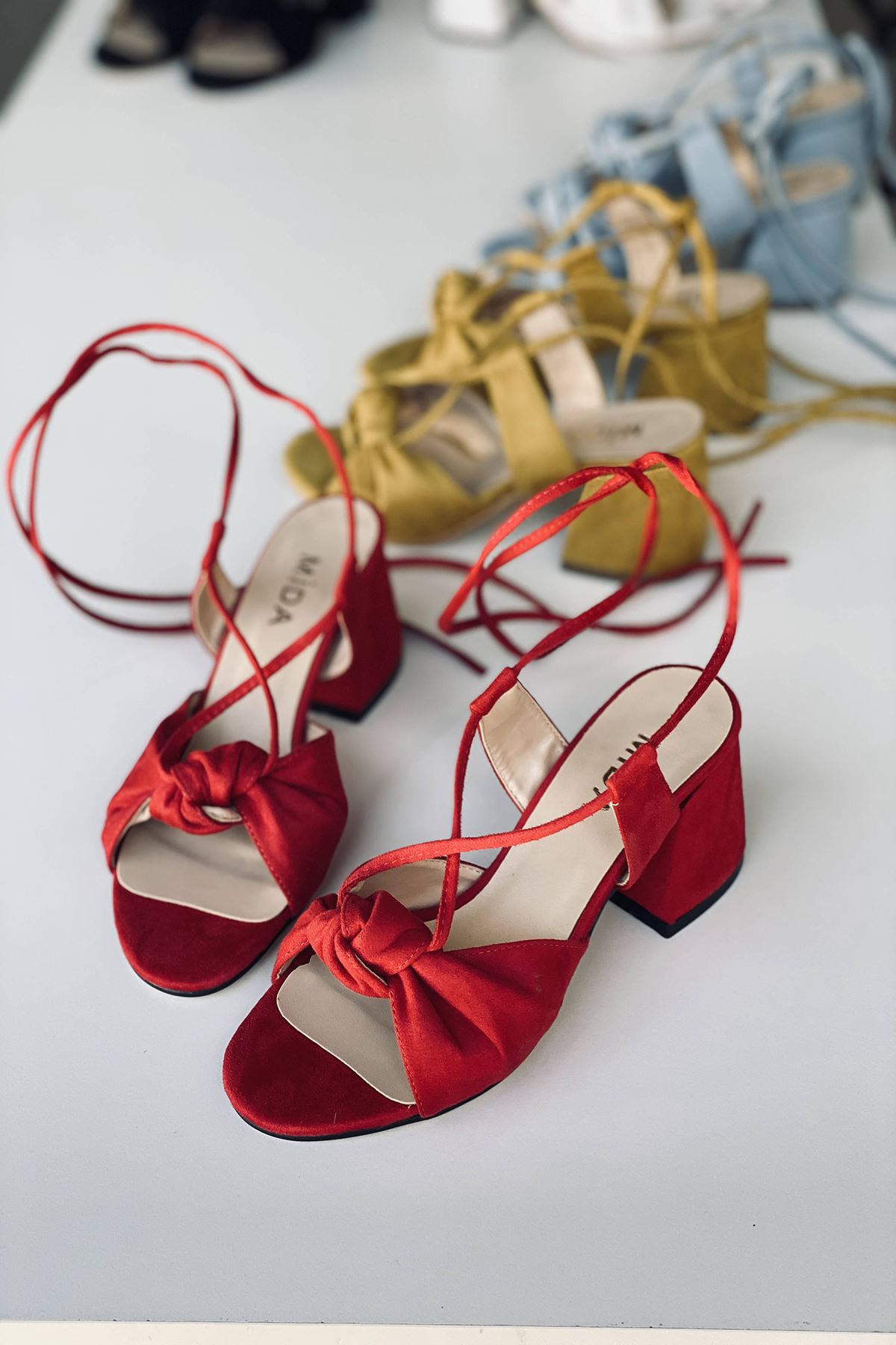 Mida Shoes Y551 Kırmızı Süet Topuklu Ayakkabı