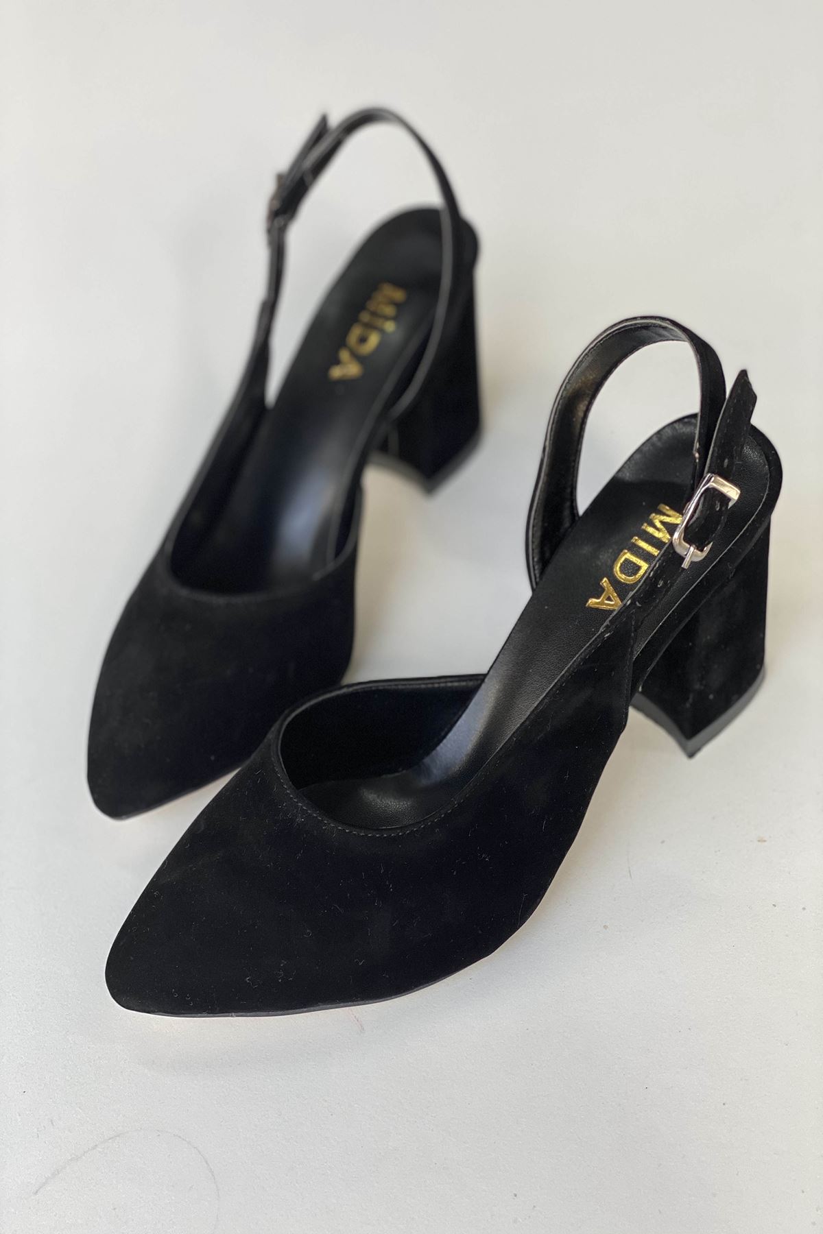 Mida Shoes Y127 Siyah Süet Topuklu Ayakkabı