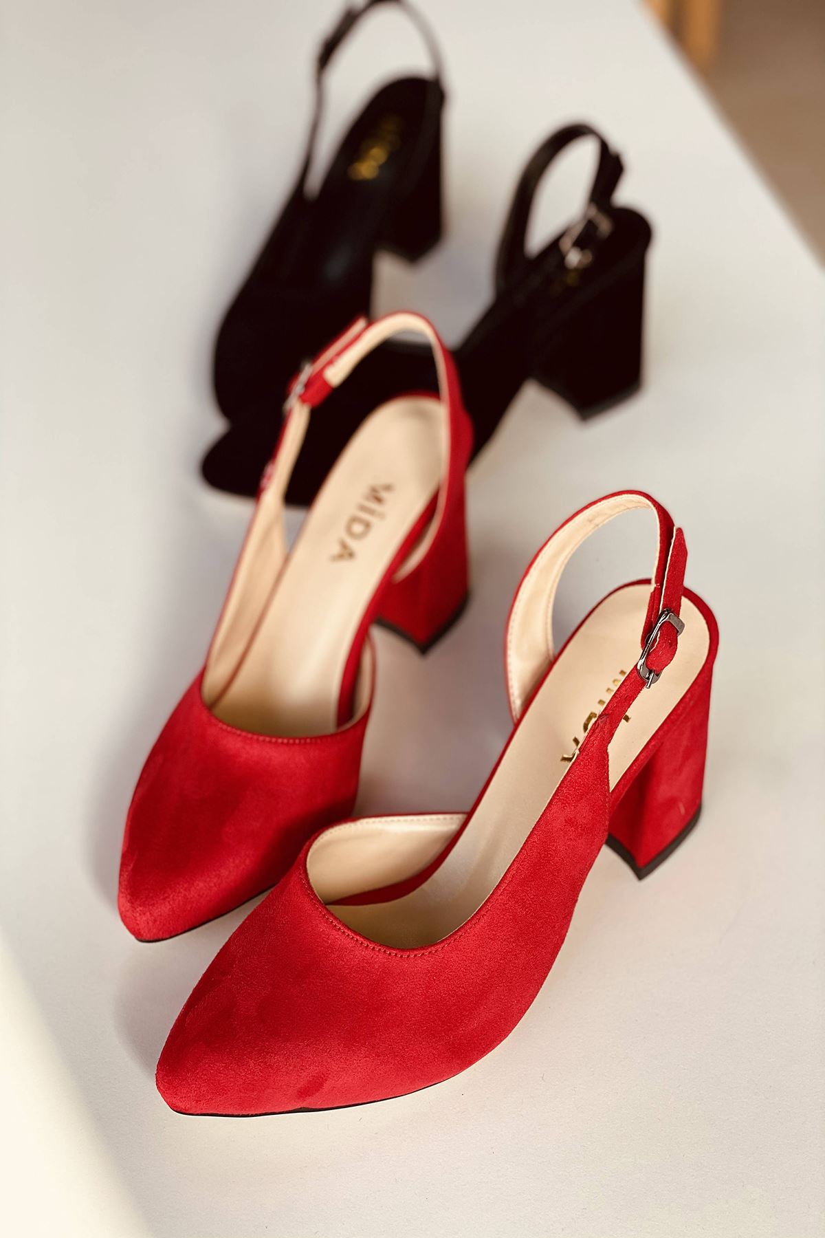 Mida Shoes Y127 Kırmızı Süet Topuklu Ayakkabı