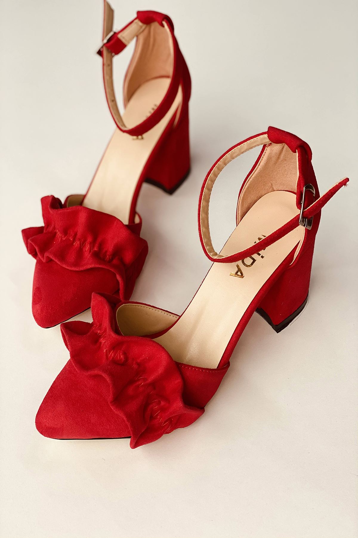 Mida Shoes Y126 Kırmızı Süet Topuklu Ayakkabı