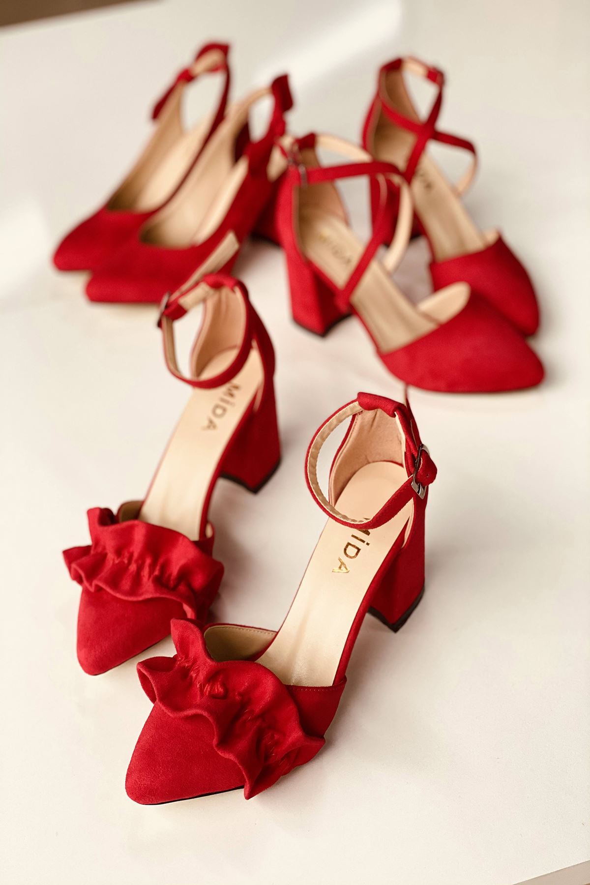Mida Shoes Y126 Kırmızı Süet Topuklu Ayakkabı