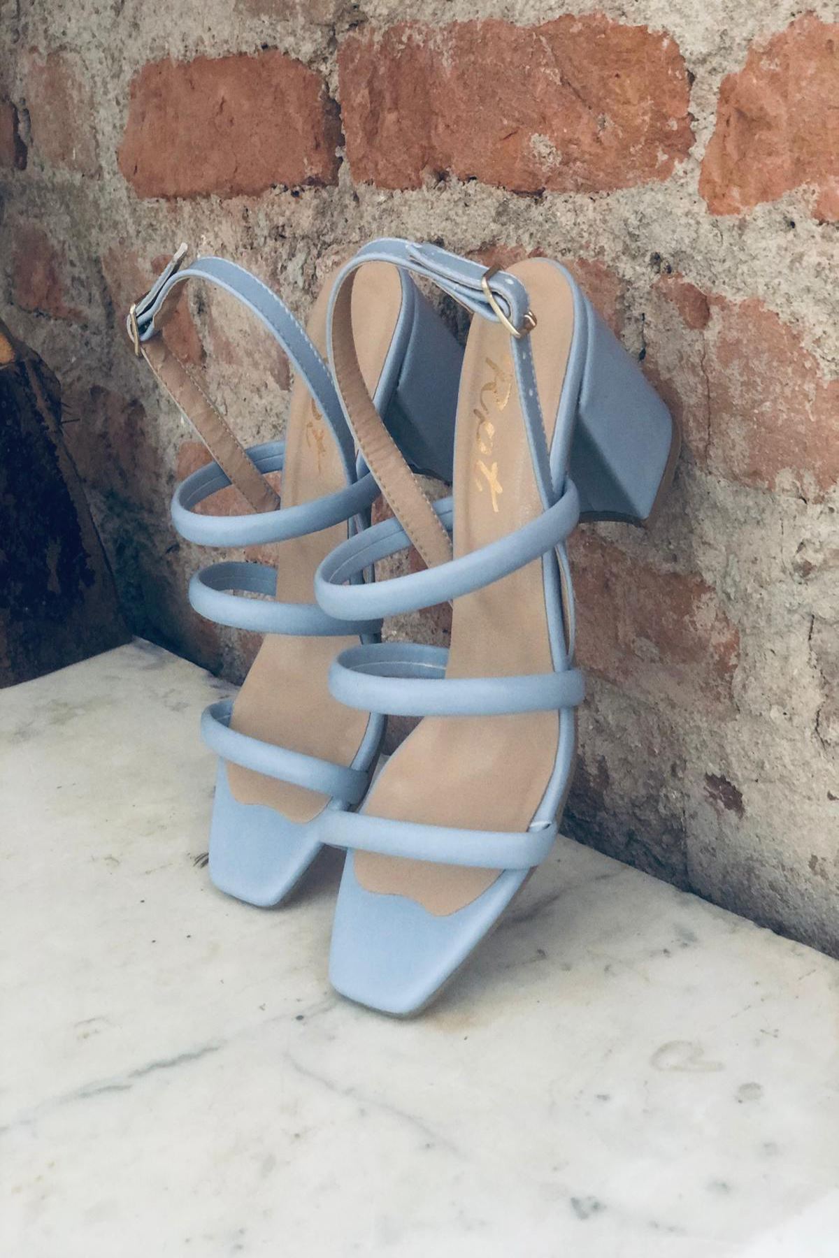 Mida Shoes Y3011 Bebe Mavi Deri Topuklu Ayakkabı