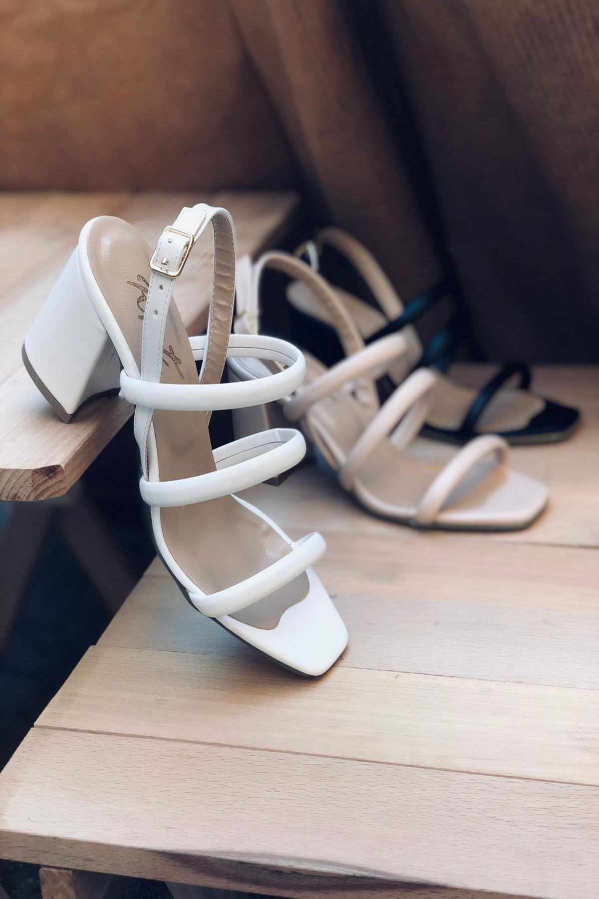 Mida Shoes Y3011 Beyaz  Deri Topuklu Ayakkabı