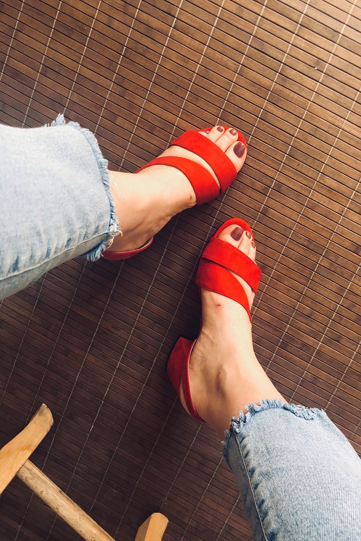 Mida Shoes Y502 Kırmızı Süet Topuklu Ayakkabı