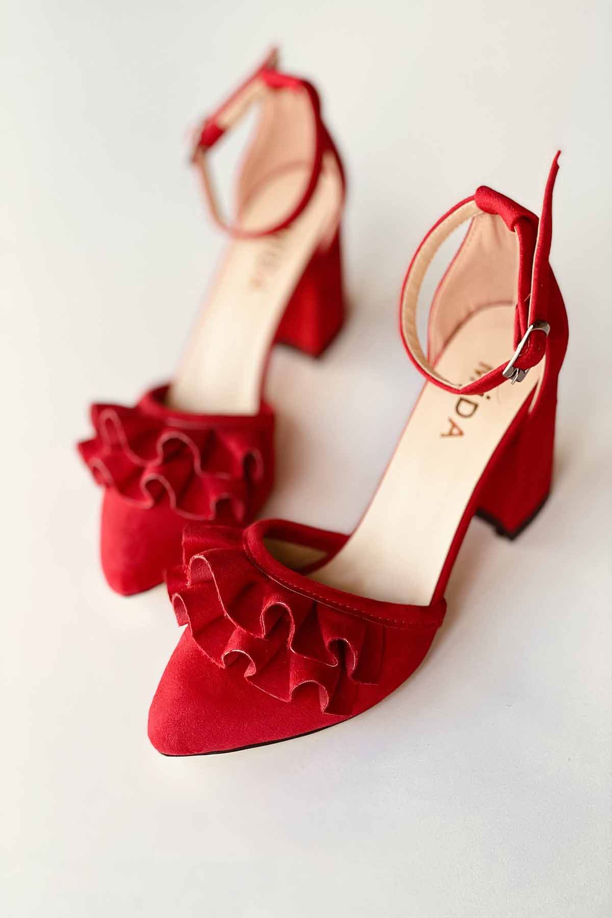 Mida Shoes Y122 Kırmızı Süet Topuklu Ayakkabı