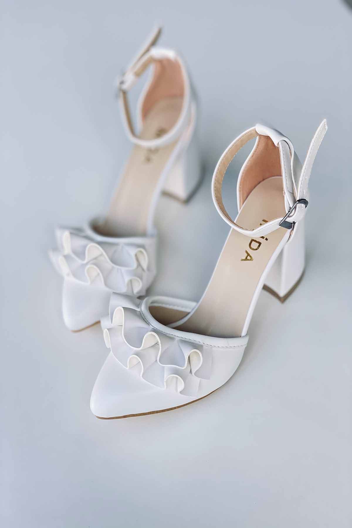 Mida Shoes Y122 Beyaz Deri Topuklu Ayakkabı
