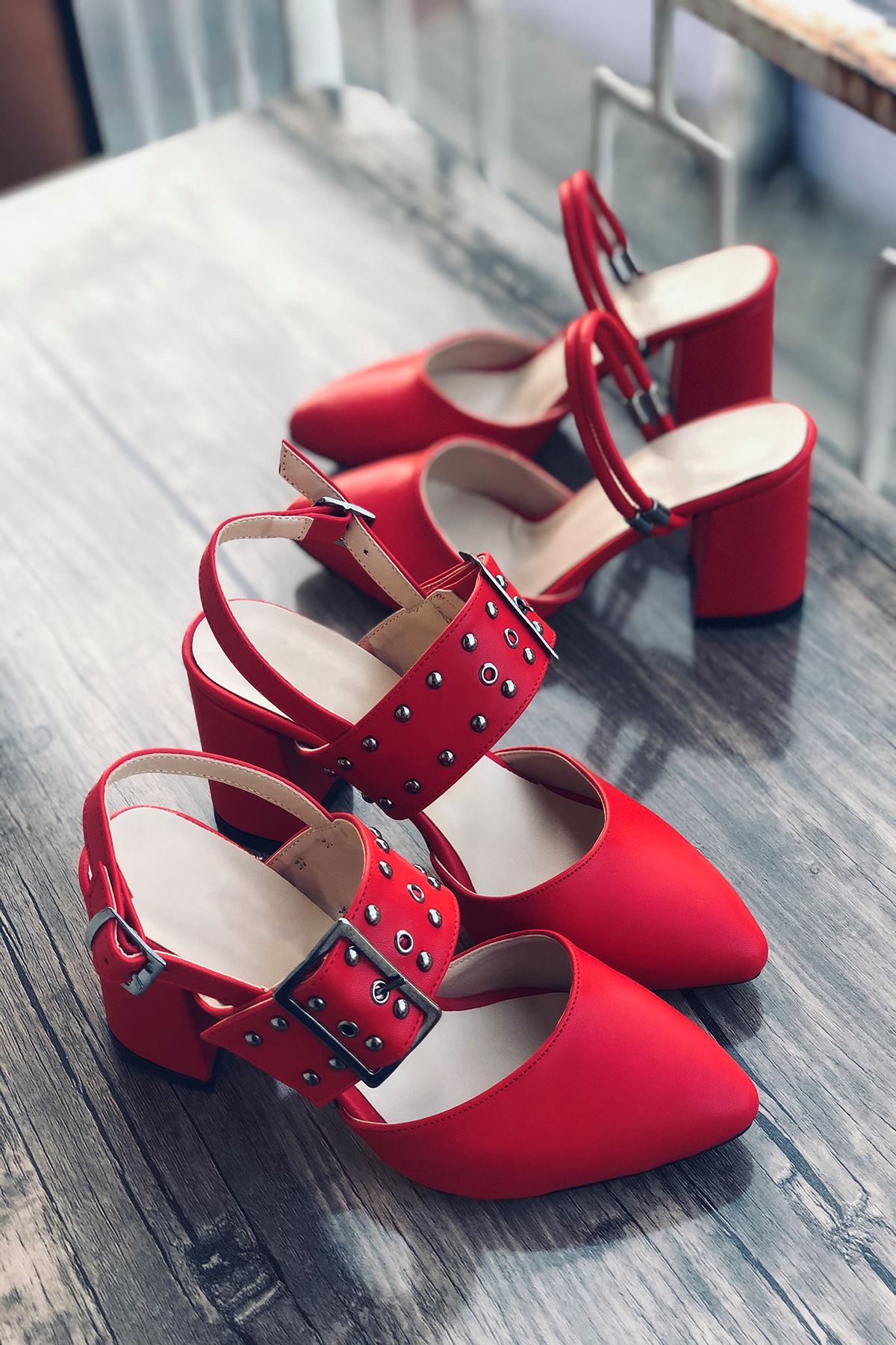Mida Shoes Y120 Kırmızı Deri Topuklu Ayakkabı