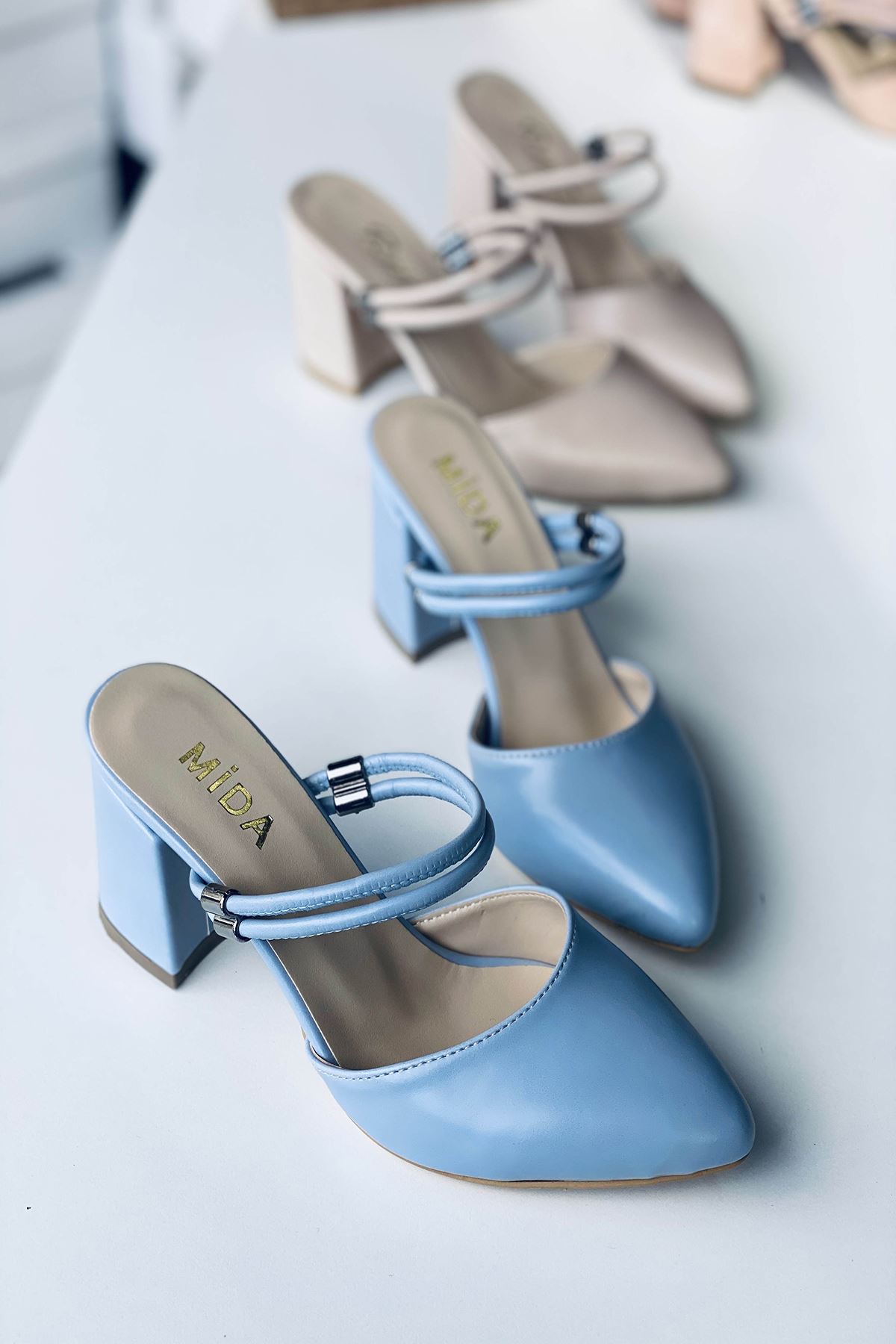 Mida Shoes Y119 Bebe Mavi Deri Topuklu Ayakkabı