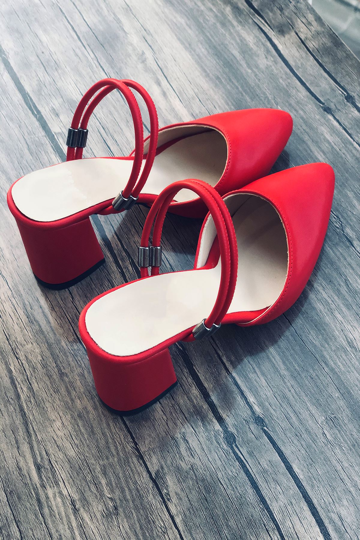 Mida Shoes Y119 Kırmızı Süet Topuklu Ayakkabı