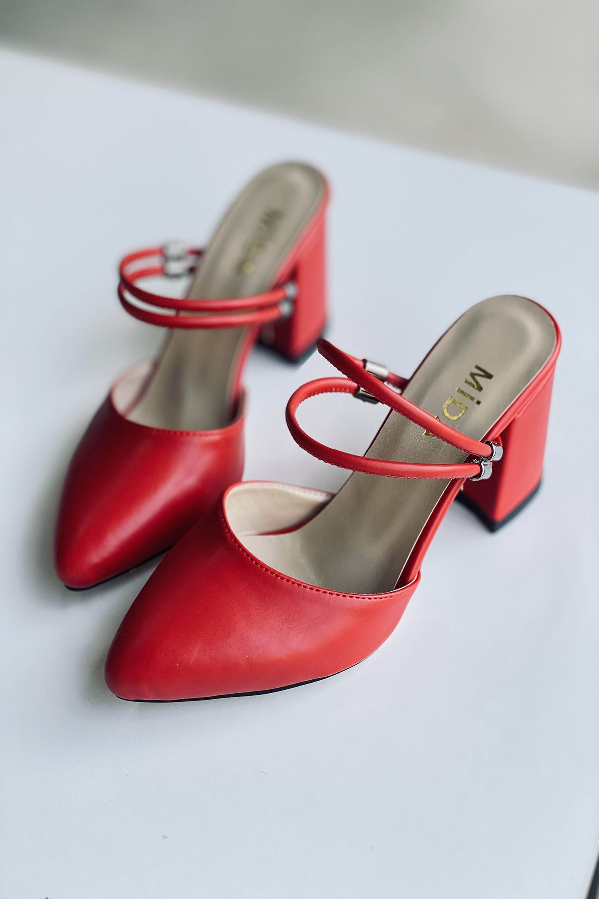 Mida Shoes Y119 Kırmızı Deri Topuklu Ayakkabı