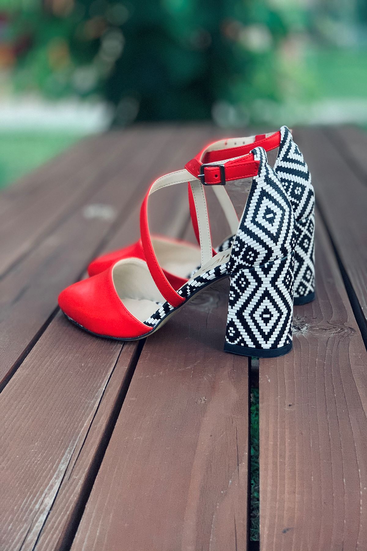 Mida Shoes Y116 Kırmızı Garni Deri Topuklu Ayakkabı