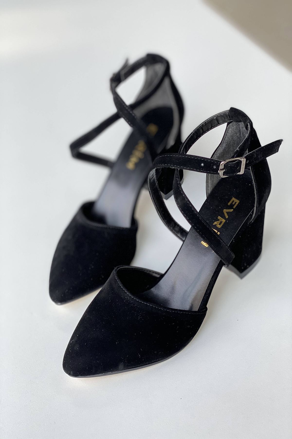 Mida Shoes Y115 Siyah Süet Topuklu Ayakkabı