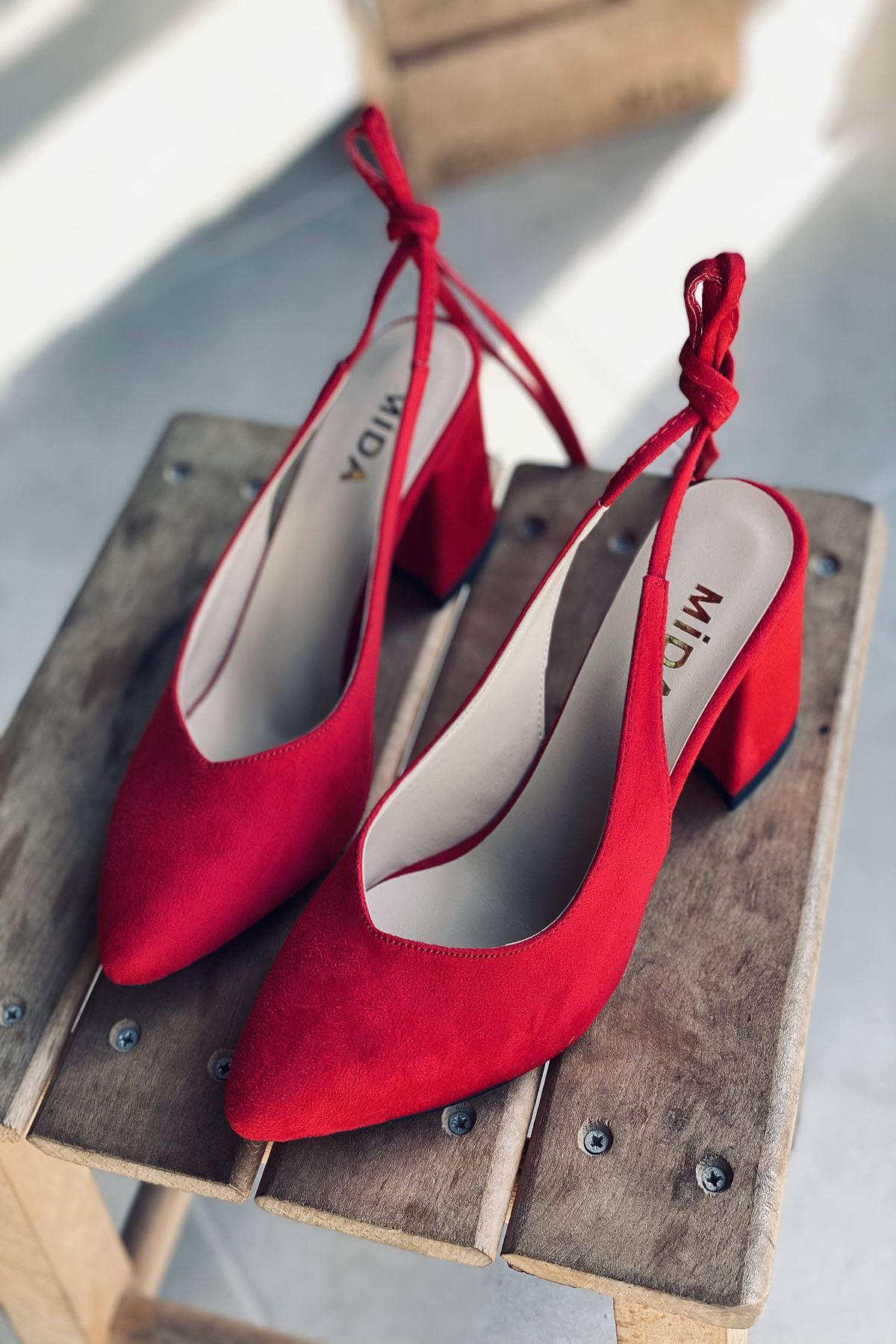 Mida Shoes Y114 Kırmızı Süet Topuklu Ayakkabı