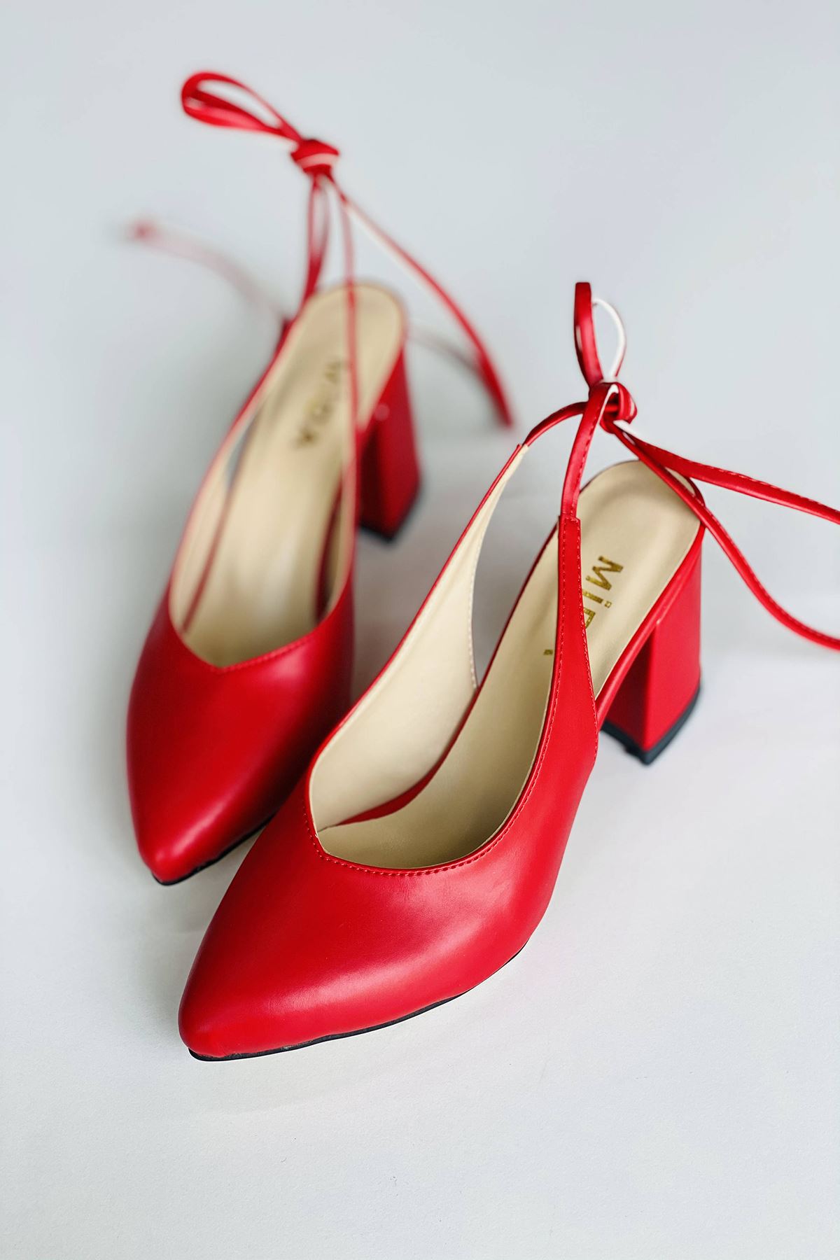 Mida Shoes Y114 Kırmızı Deri Topuklu Ayakkabı