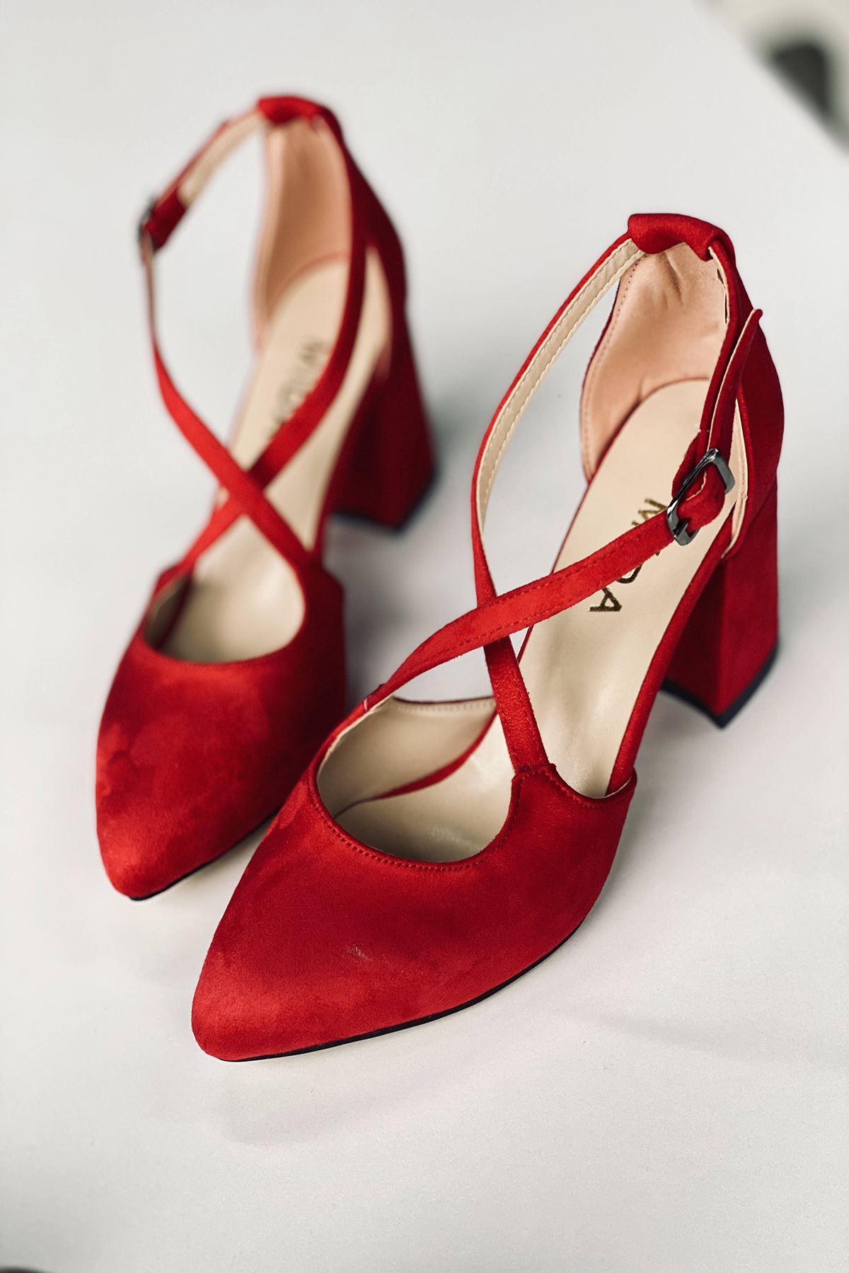 Mida Shoes Y113 Kırmızı Süet Topuklu Ayakkabı